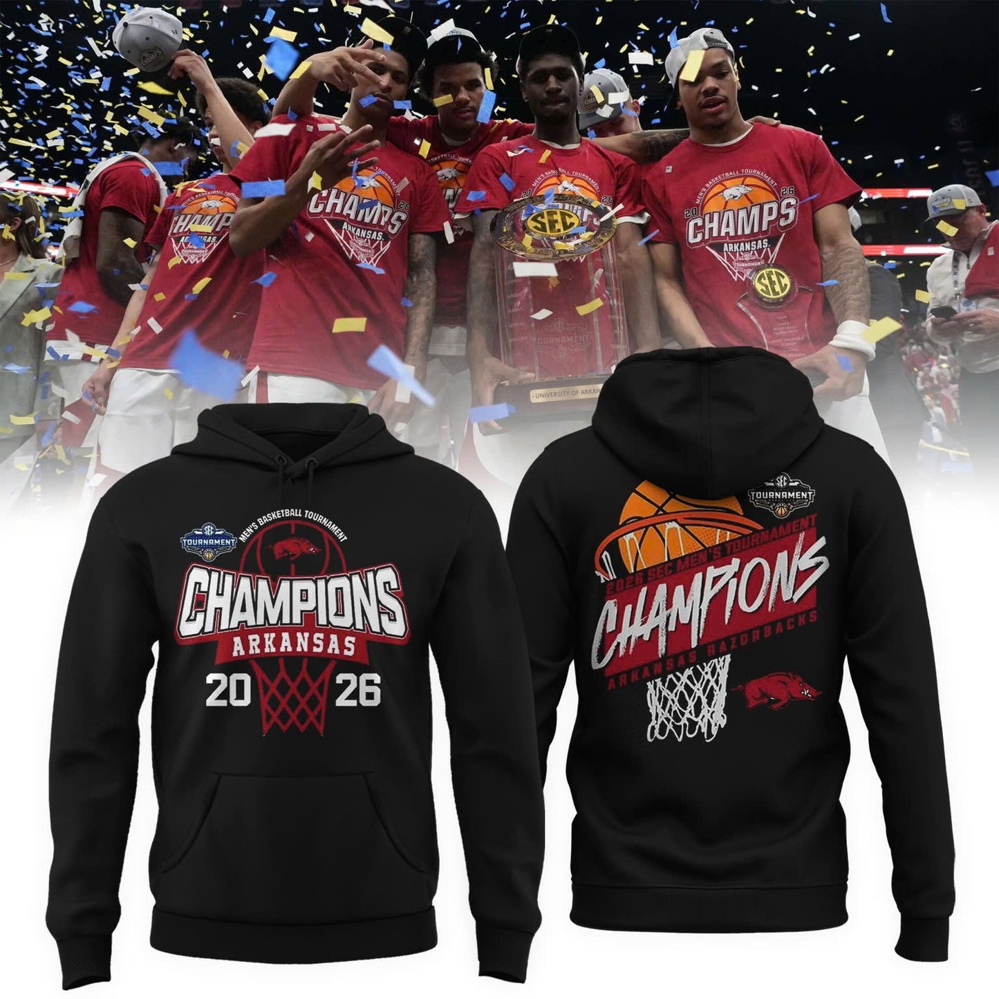 Arkansas Razorbacks Men's Basketball 2026 SEC Tournament Champions Locker Room Hoodie