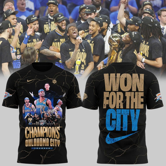 OKC THUNDER ON-COURT T-SHIRT 2025 Champions - OKC Thunder Won For City Shirt 3D