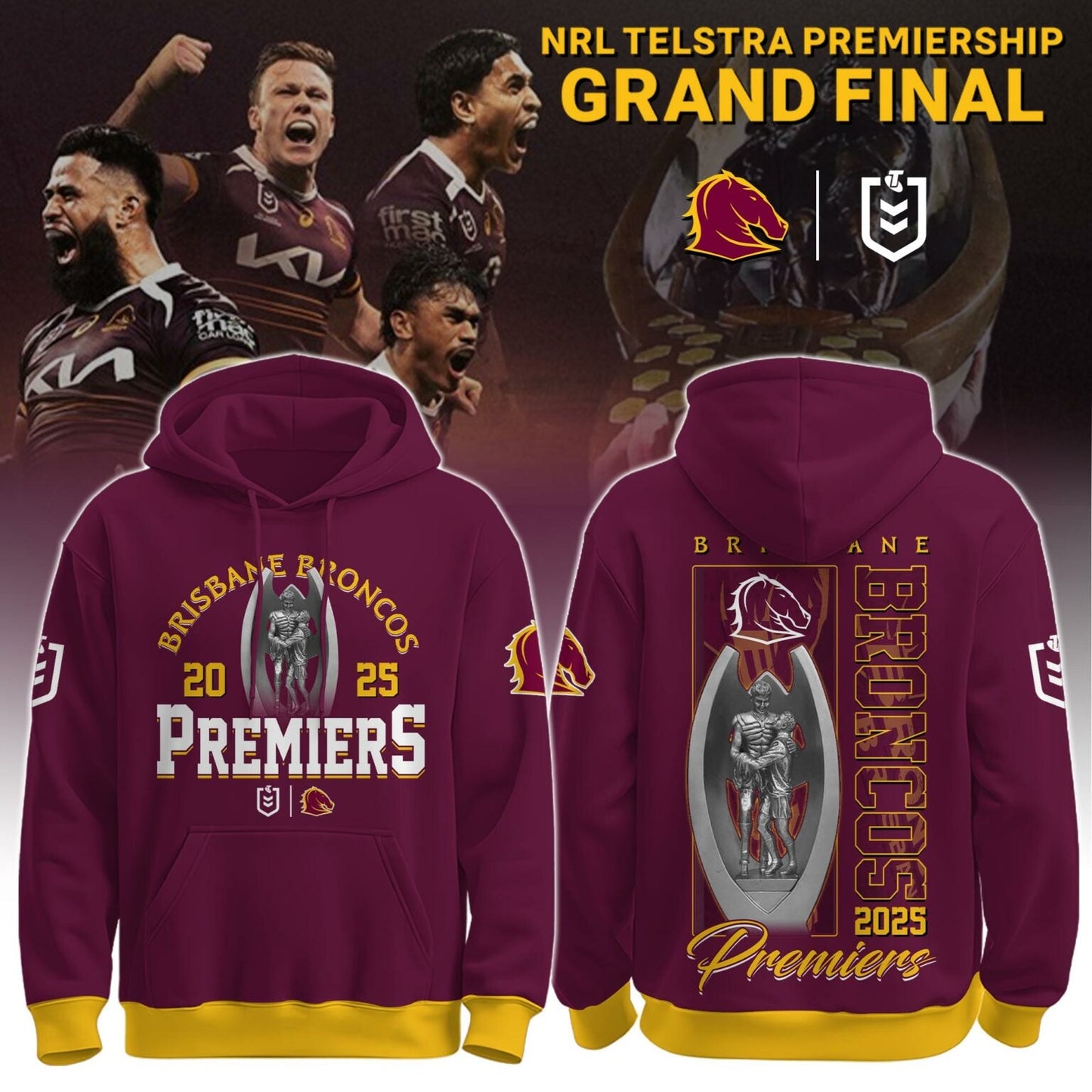 B.Broncos NRL Finals 2025 Champions Combo Hoodie