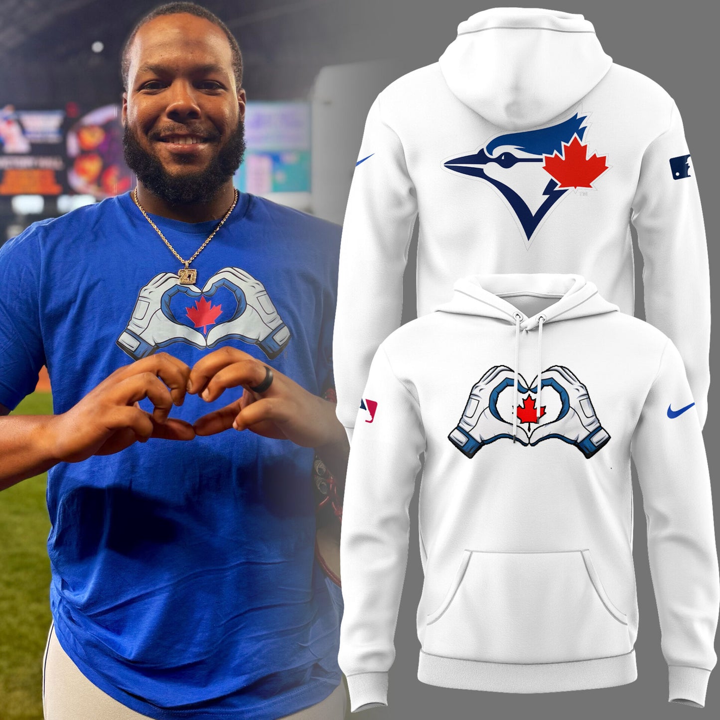 Limited Edition Blue Jays Baseball Vladdy George’s signature hand heart Hoodie