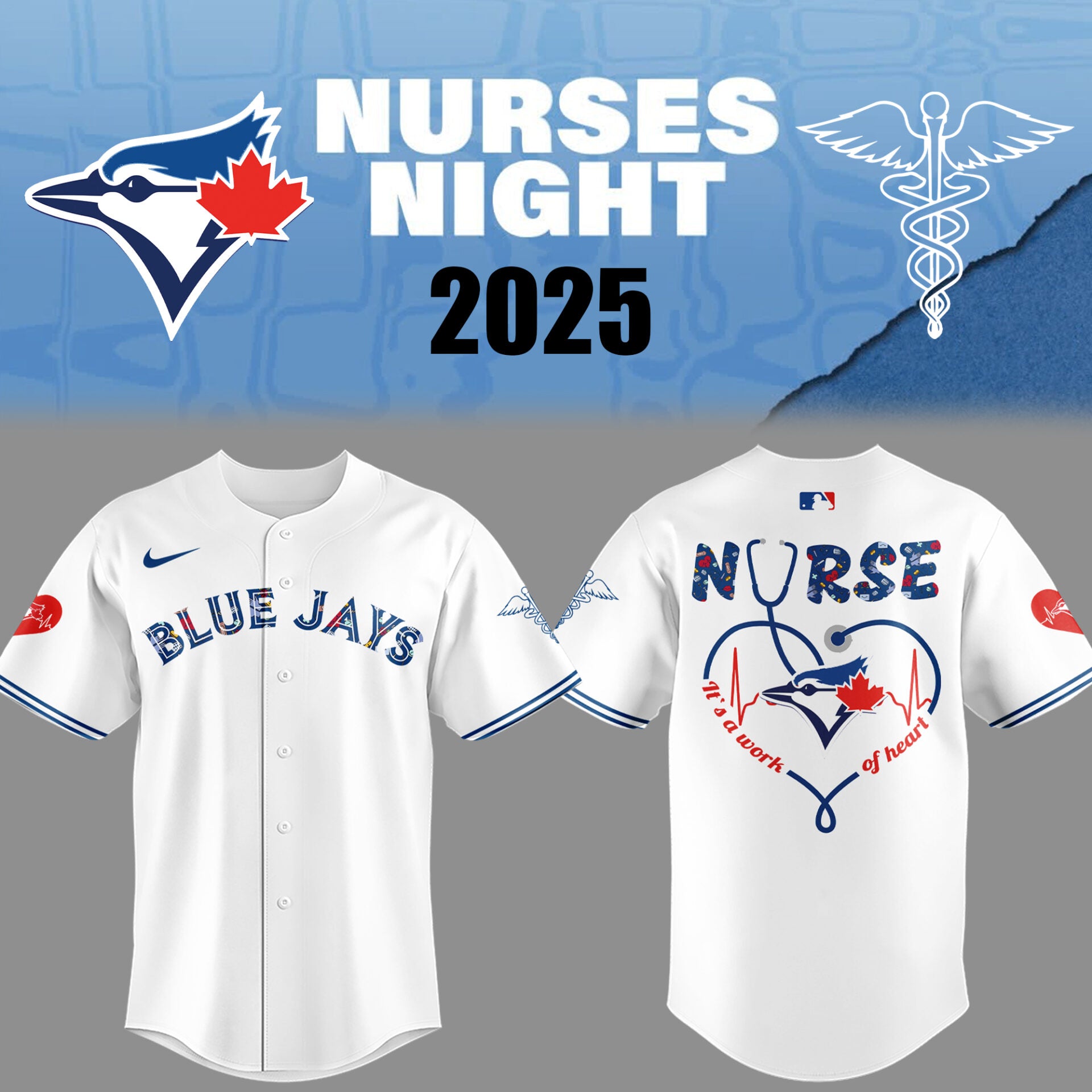 Limited Edition Blue Jays Baseball NURSES NIGHT White Jersey-PU25042201