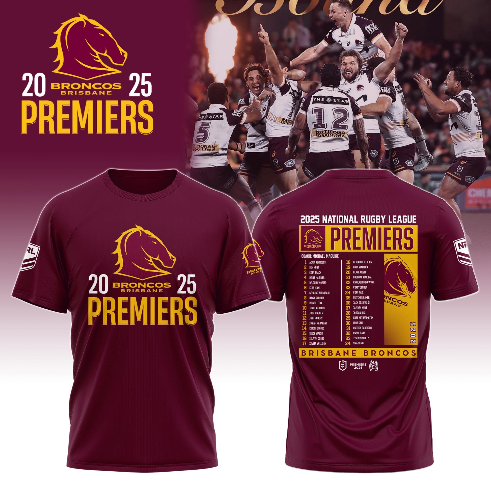 B.Broncos NRL Finals 2025 Champions Signature Combo Shirt