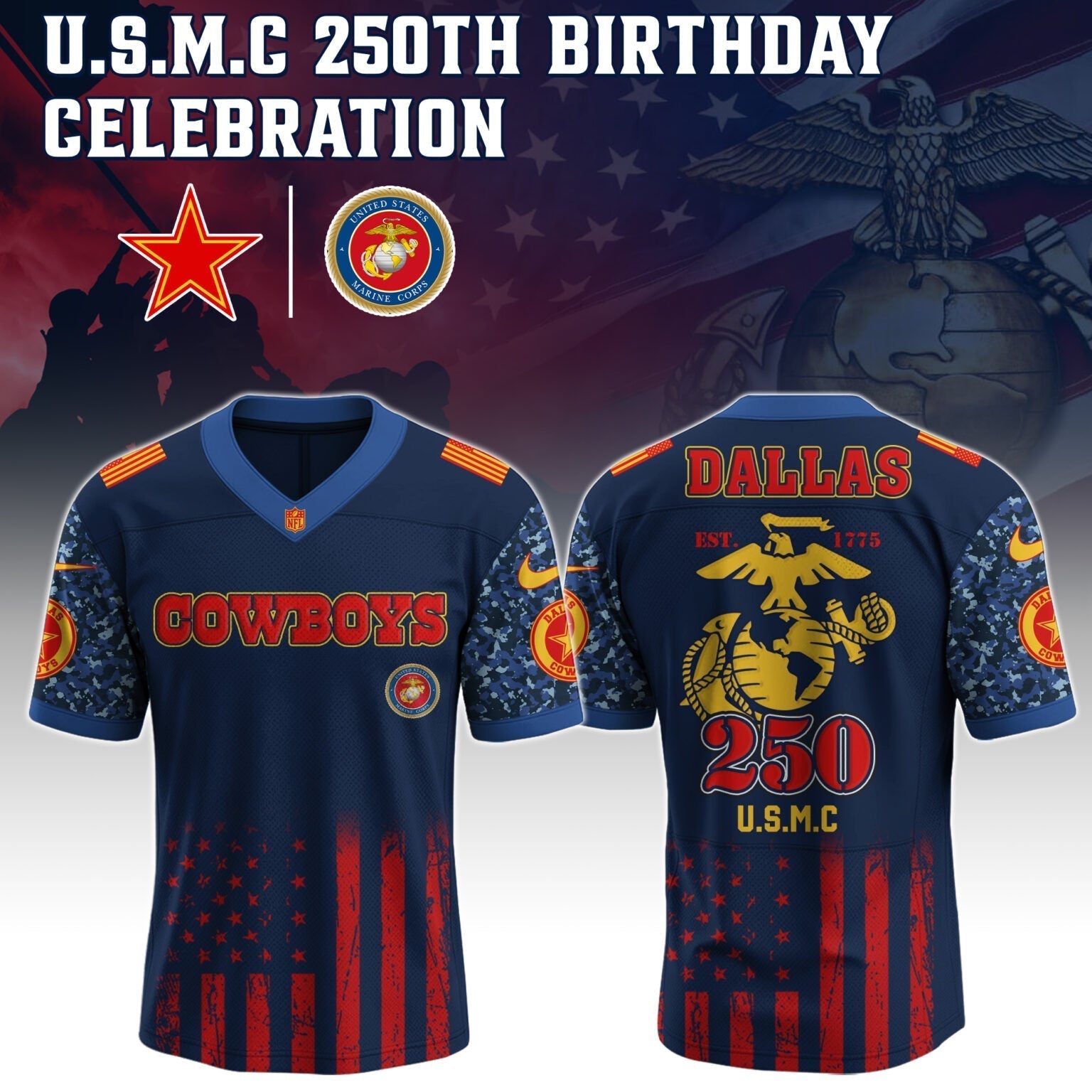 Dallas Cowboys x U.S.M.C 250TH Birthday Special Edition Jersey - Tycheco