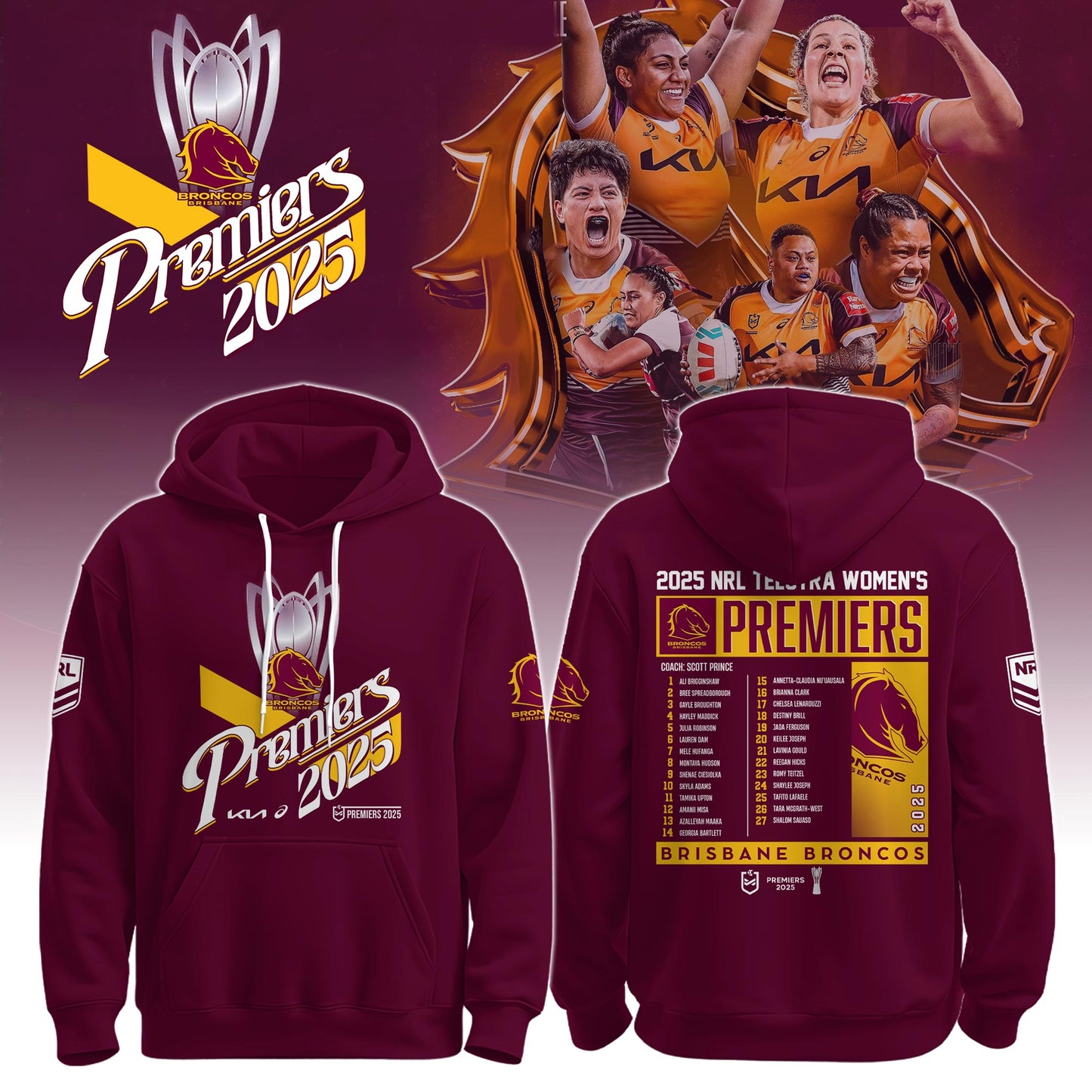 B.Broncos NRL Finals 2025 Champions Combo Hoodie