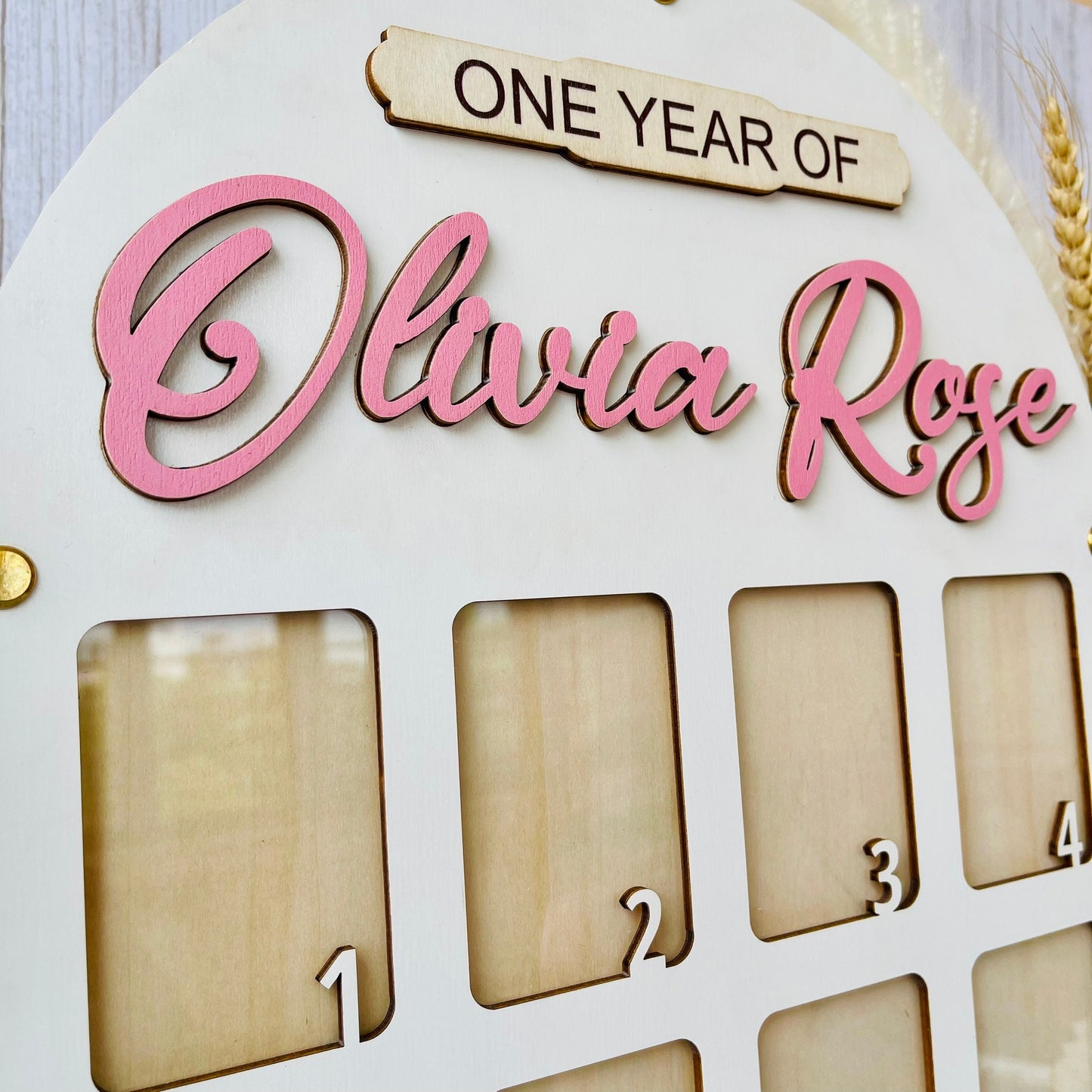 Baby Birth through One Year Monthly Picture Frame Wall Art, Personalized Wooden Photo Frame for Baby, Baby Gift