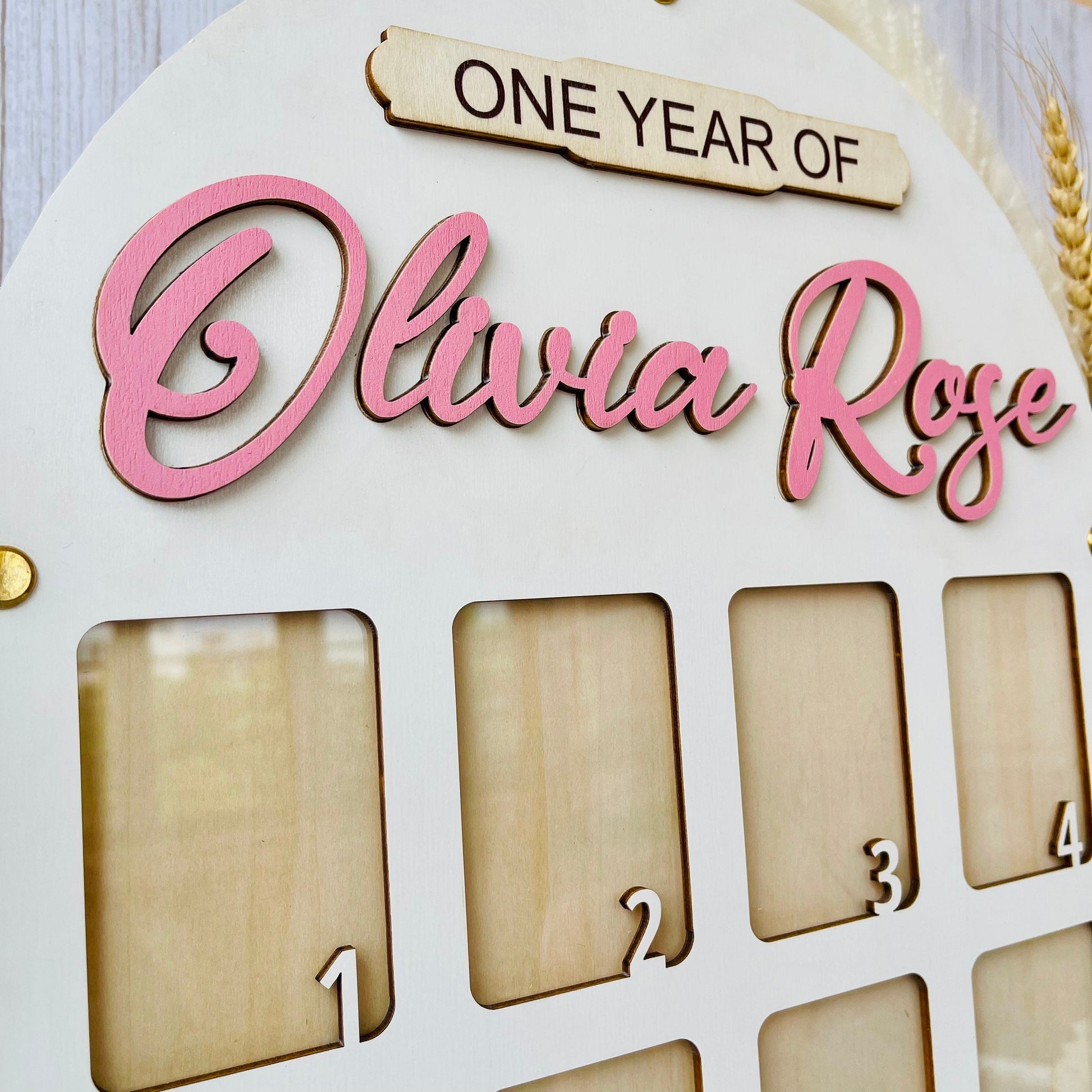 Baby Birth through One Year Monthly Picture Frame Wall Art, Personalized Wooden Photo Frame for Baby, Baby Gift