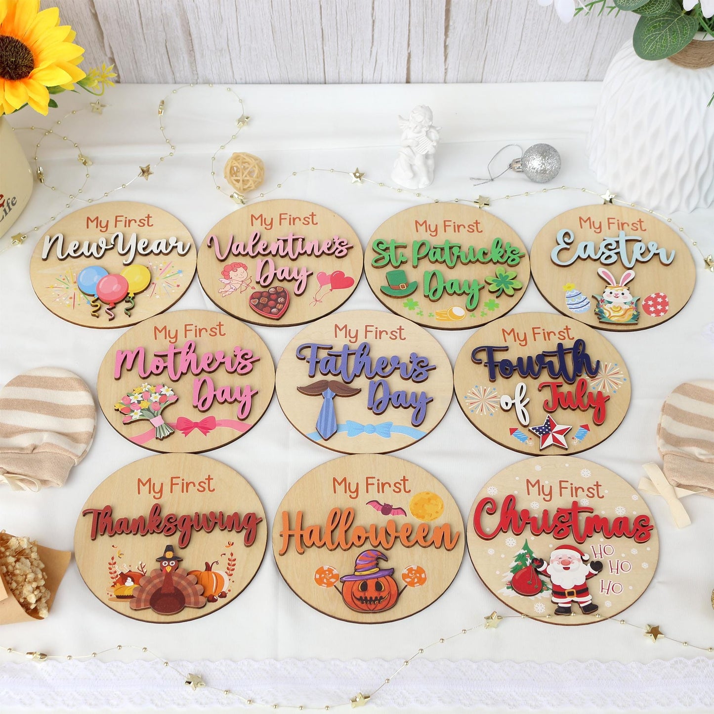 Baby Milestone Cards My First Holiday Milestones Baby Photo Props Baby Gift Baby Shower Gift Baby First Mothers Day Baby First Christmas Day