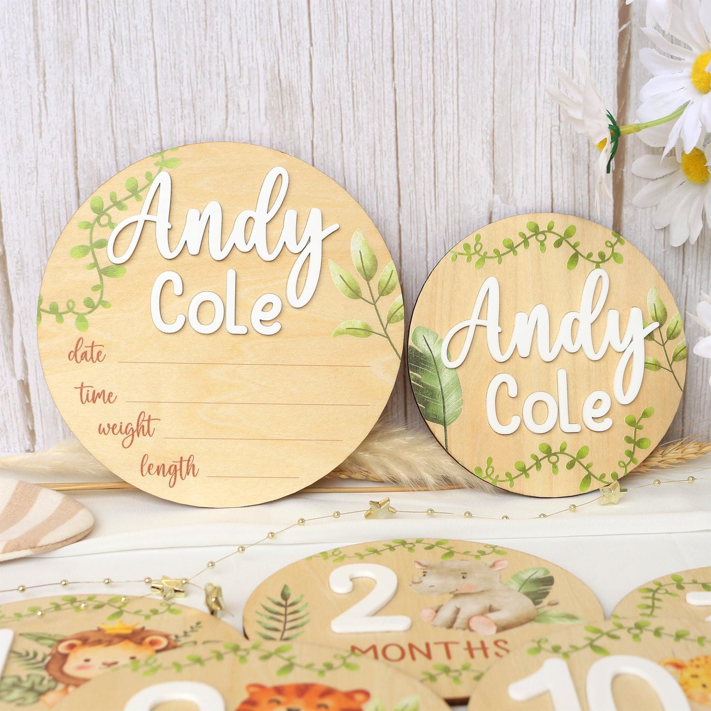 Baby Milestone Cards Safari Animals Monthly Milestone Baby Name Sign Baby Announcement Sign Baby Photo Signs Baby Gift Baby Shower Gift