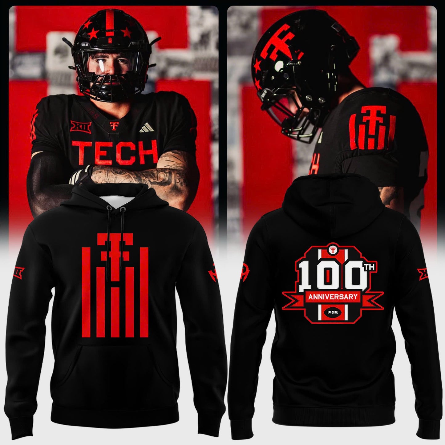 Black Texas Tech Red Raiders 100th Anniversary Hoodie