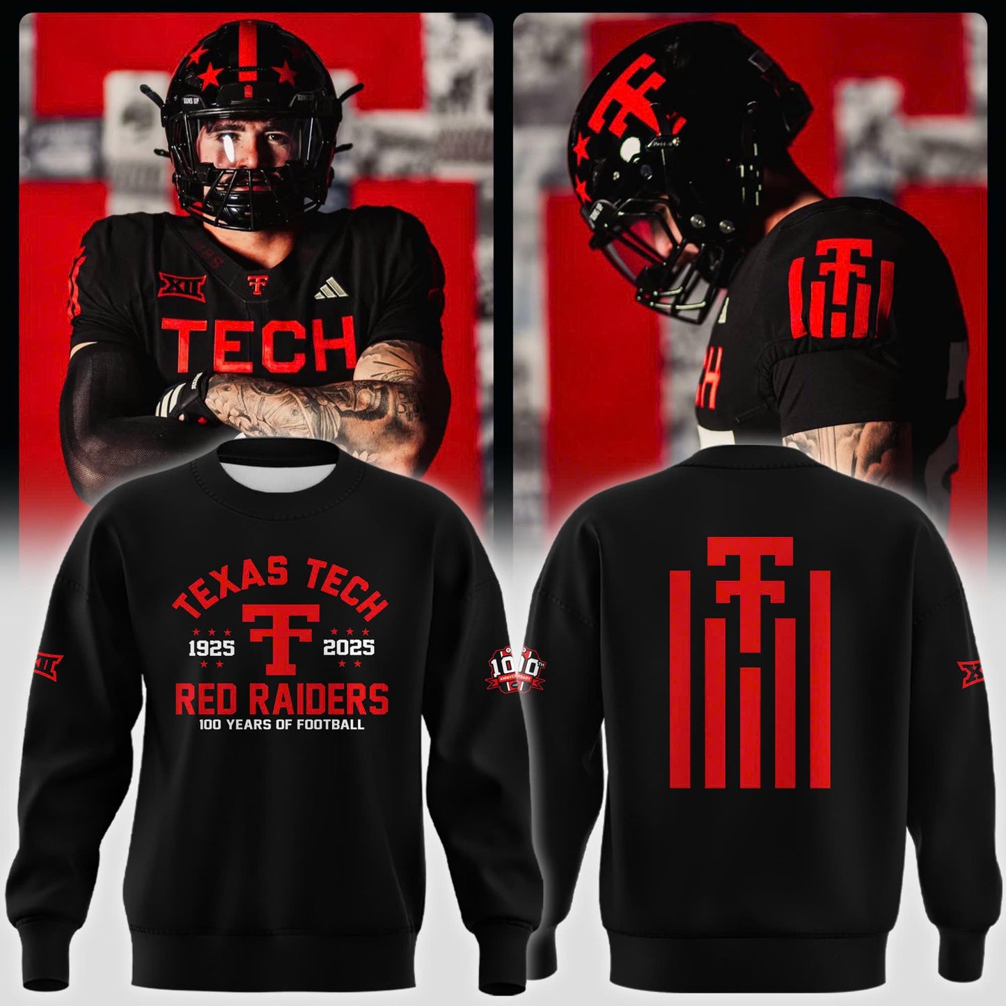 Black Texas Tech Red Raiders 100th Anniversary Fleece Sweat