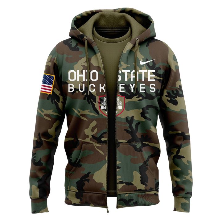 Ohio State Football Military Appreciation Camo Zip Hoodie 2025