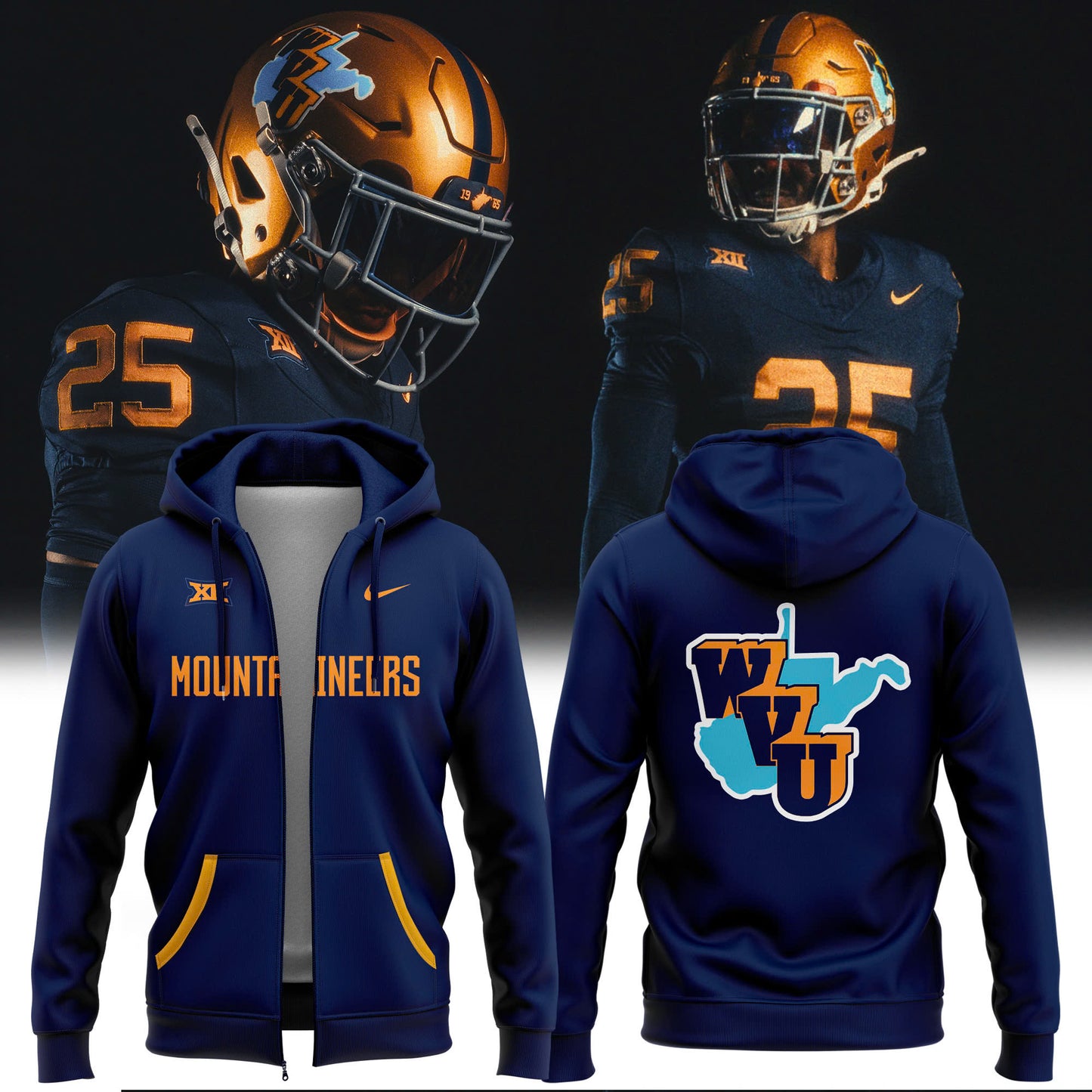 Special New Throwbacks 1965 Moutaineers Wordmark Zip Hoodie