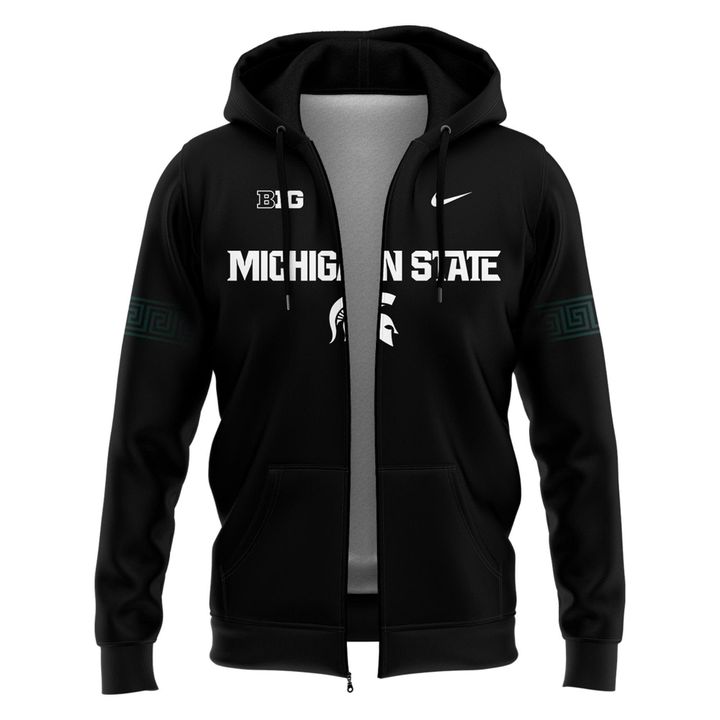 Special New Black Michigan State Spartans Wordmark Alternate Uniform Zip Hoodie