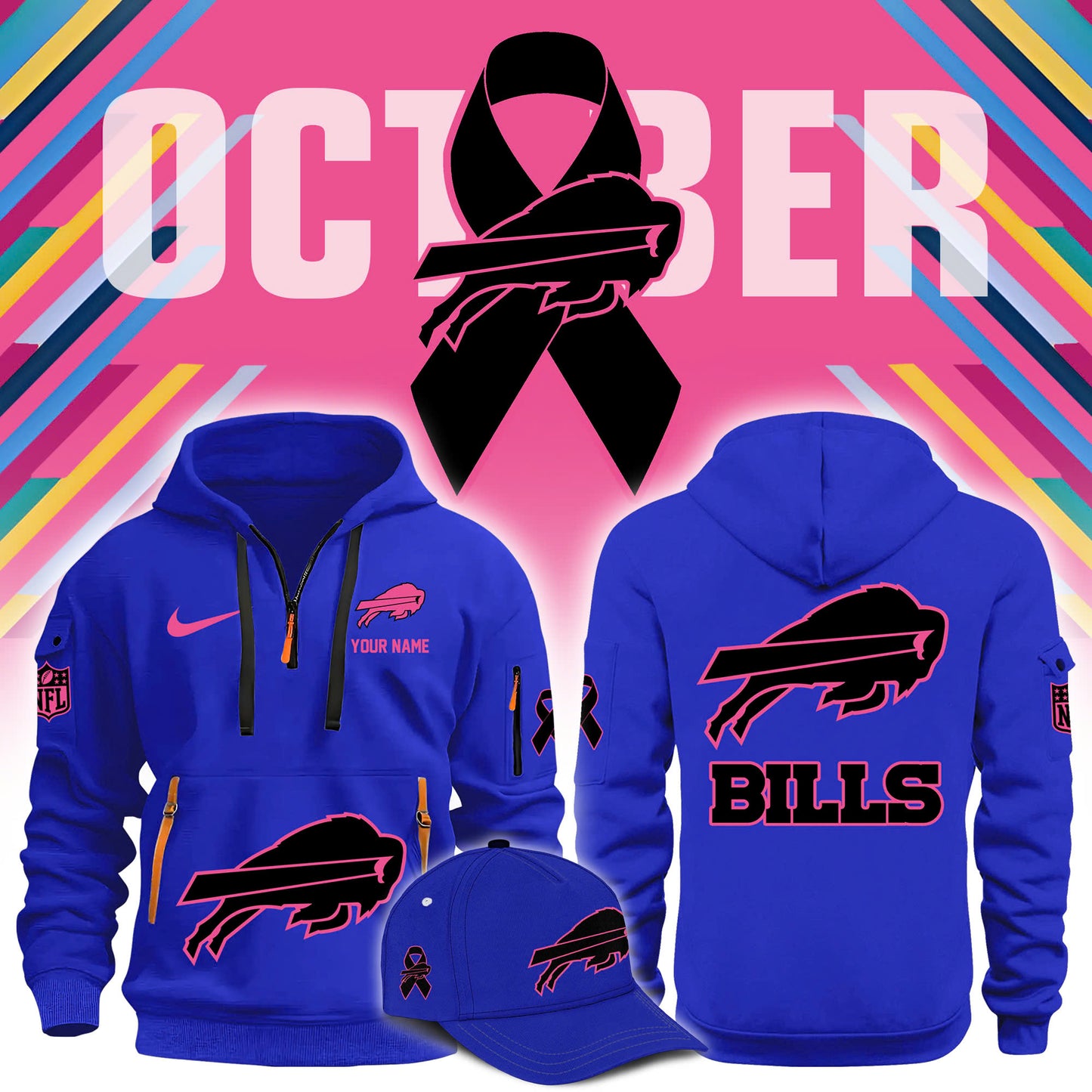 Buffalo Bills Crucial Cancer Hoodie 115 & Cap & Jogger BL