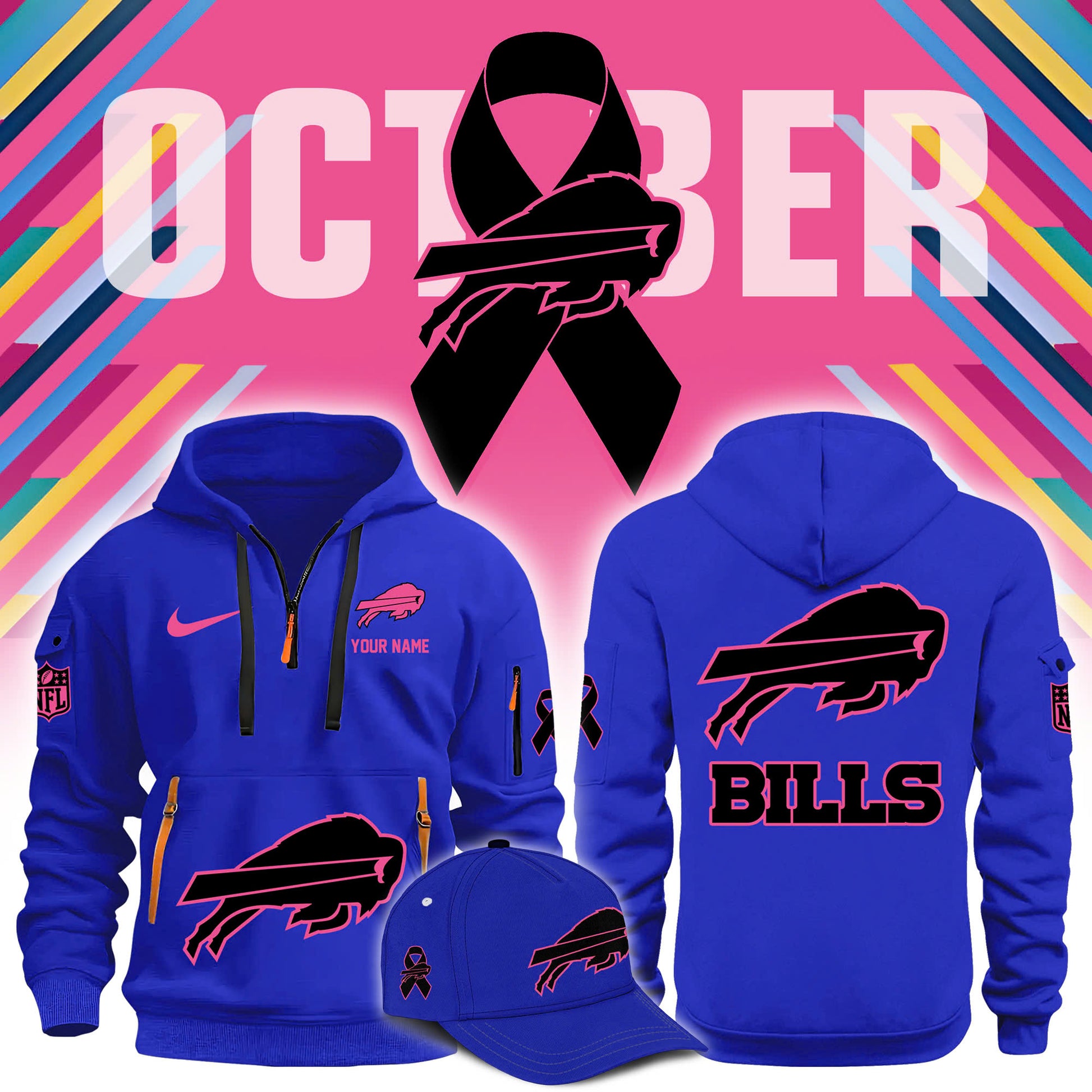 Buffalo Bills Crucial Cancer Hoodie 115 & Cap & Jogger BL
