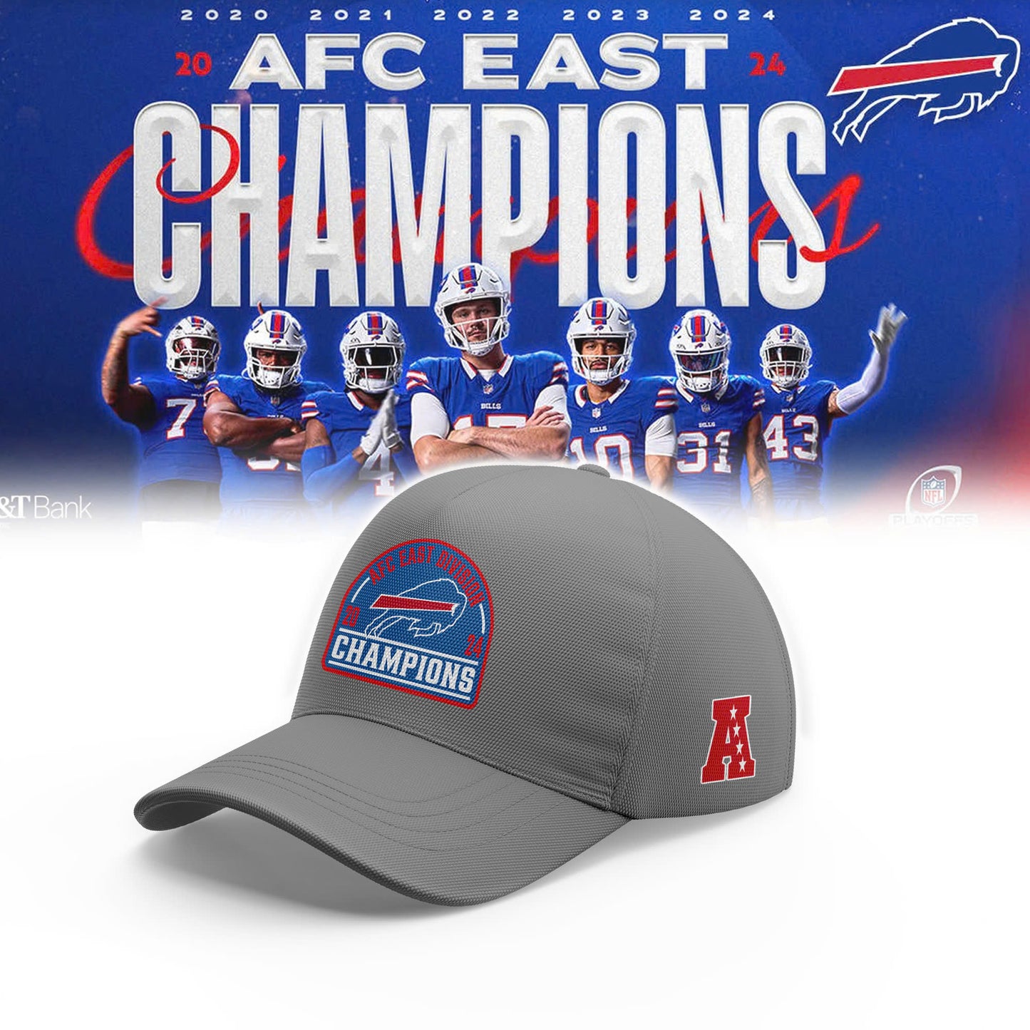 Buffalo Bills 2024 AFC East Division Champions Locker Room Trophy Collection TShirt V2