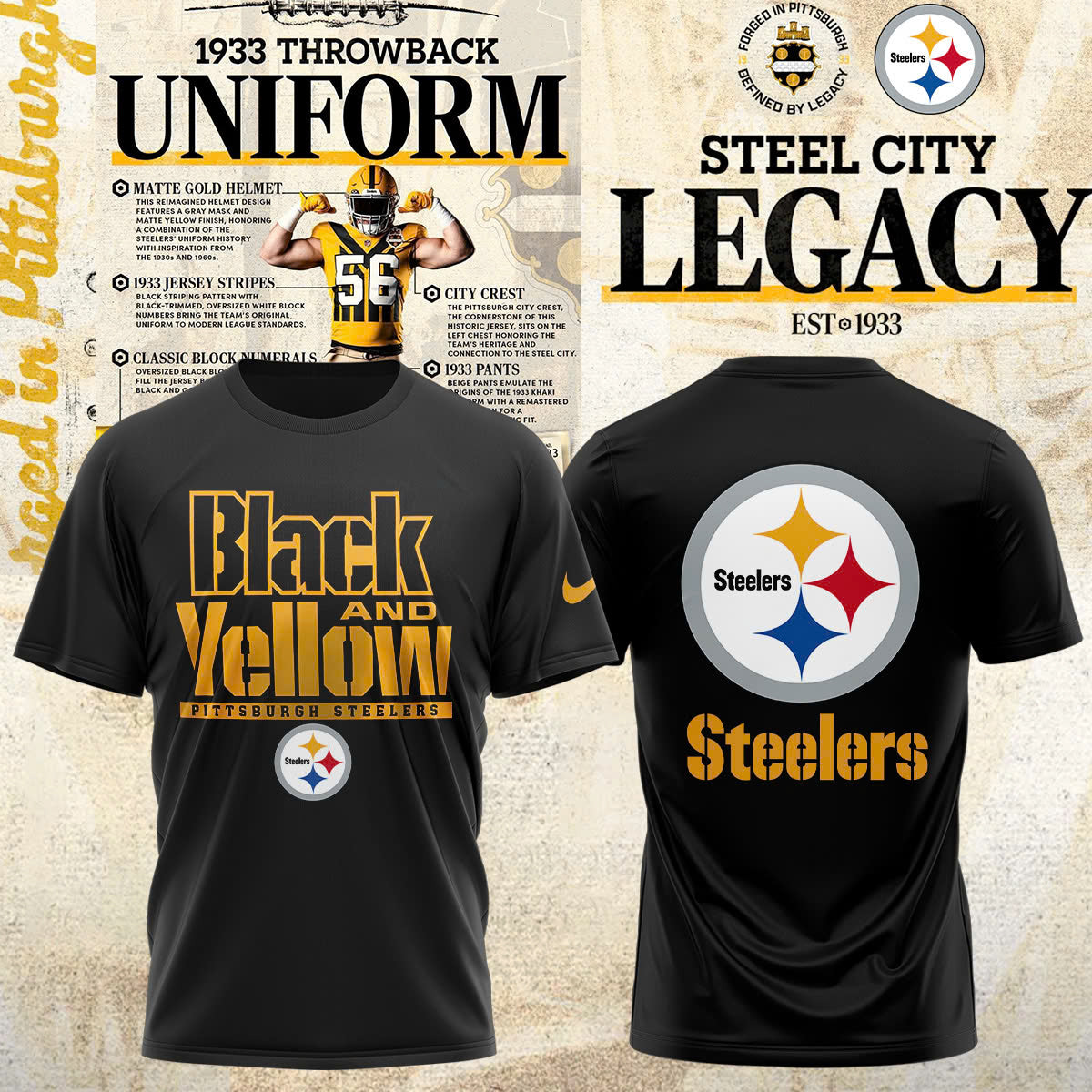 .Steelers 1933 throwback uniforms TSHIRT&CAP