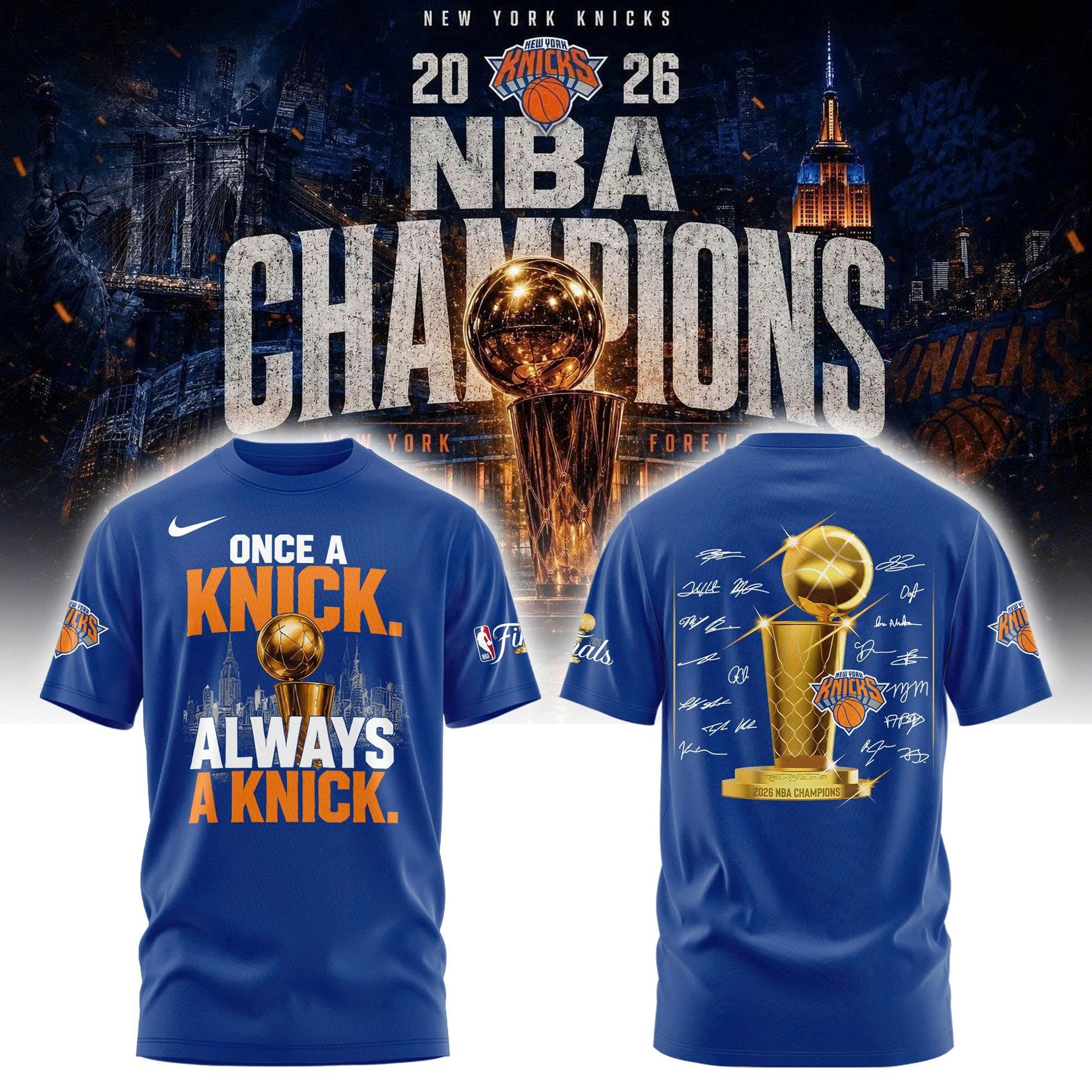 New York Basketball NBA Champions "Once a Knicks, Always a Knicks" Tshirt v2