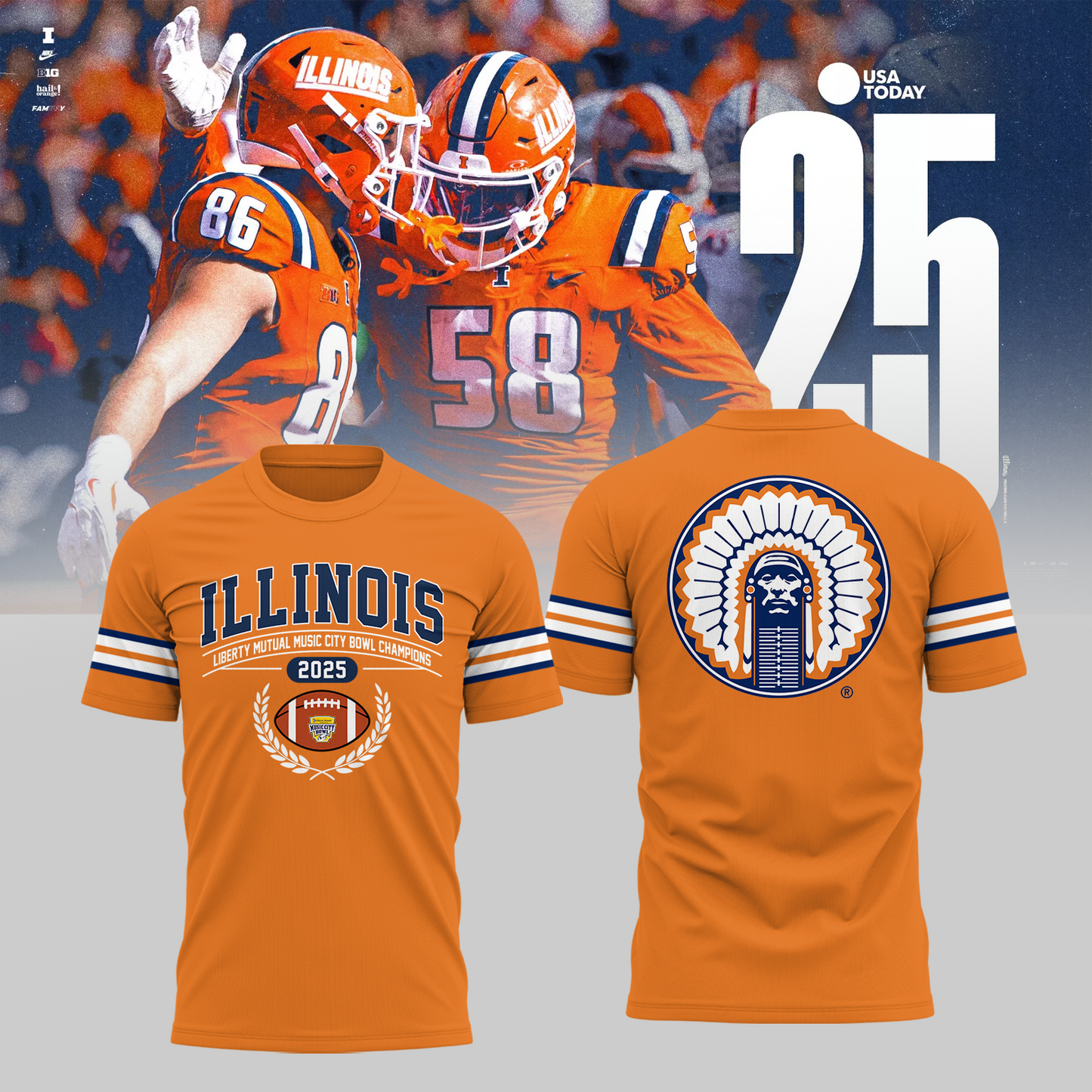 Illini Fighting Illinois - Music City Bowl 2025 Champion T-Shirt