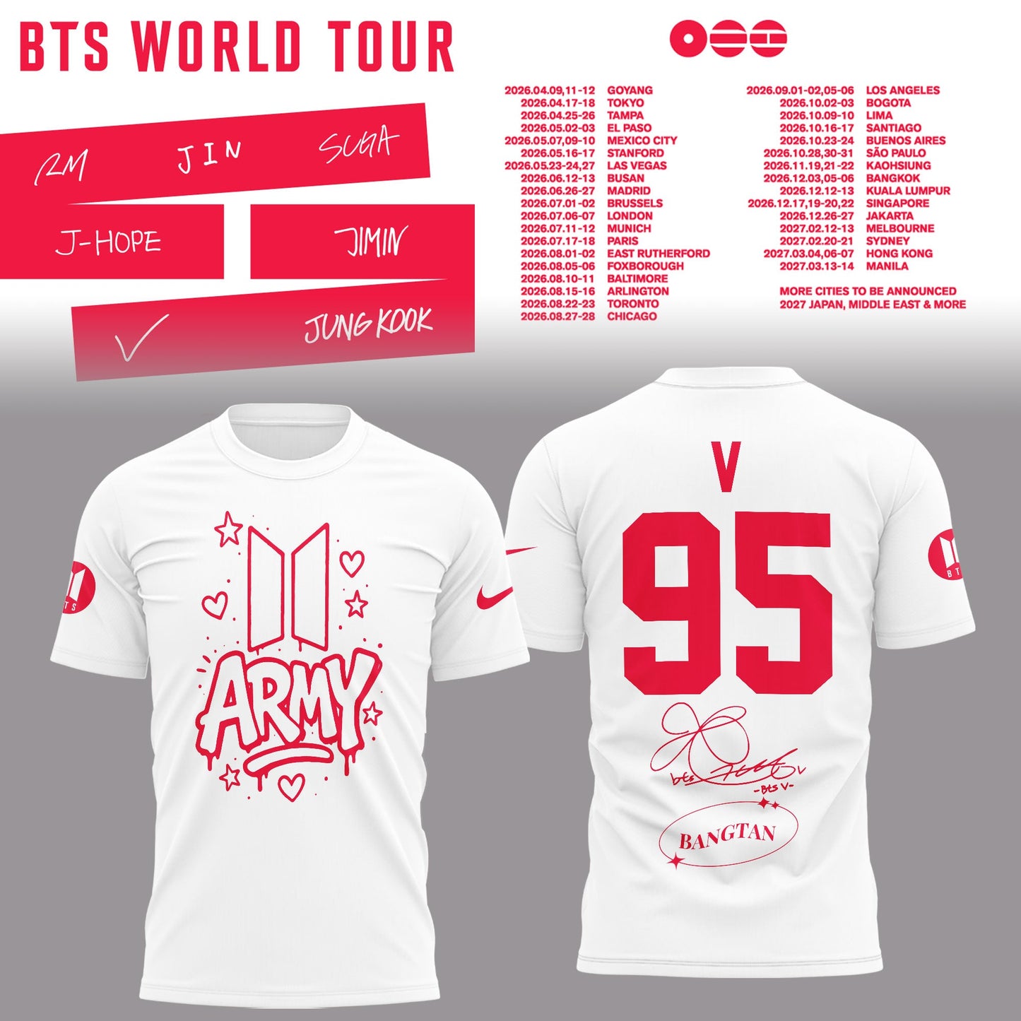 BTS V World Tour 2026 Limited Edition Shirt