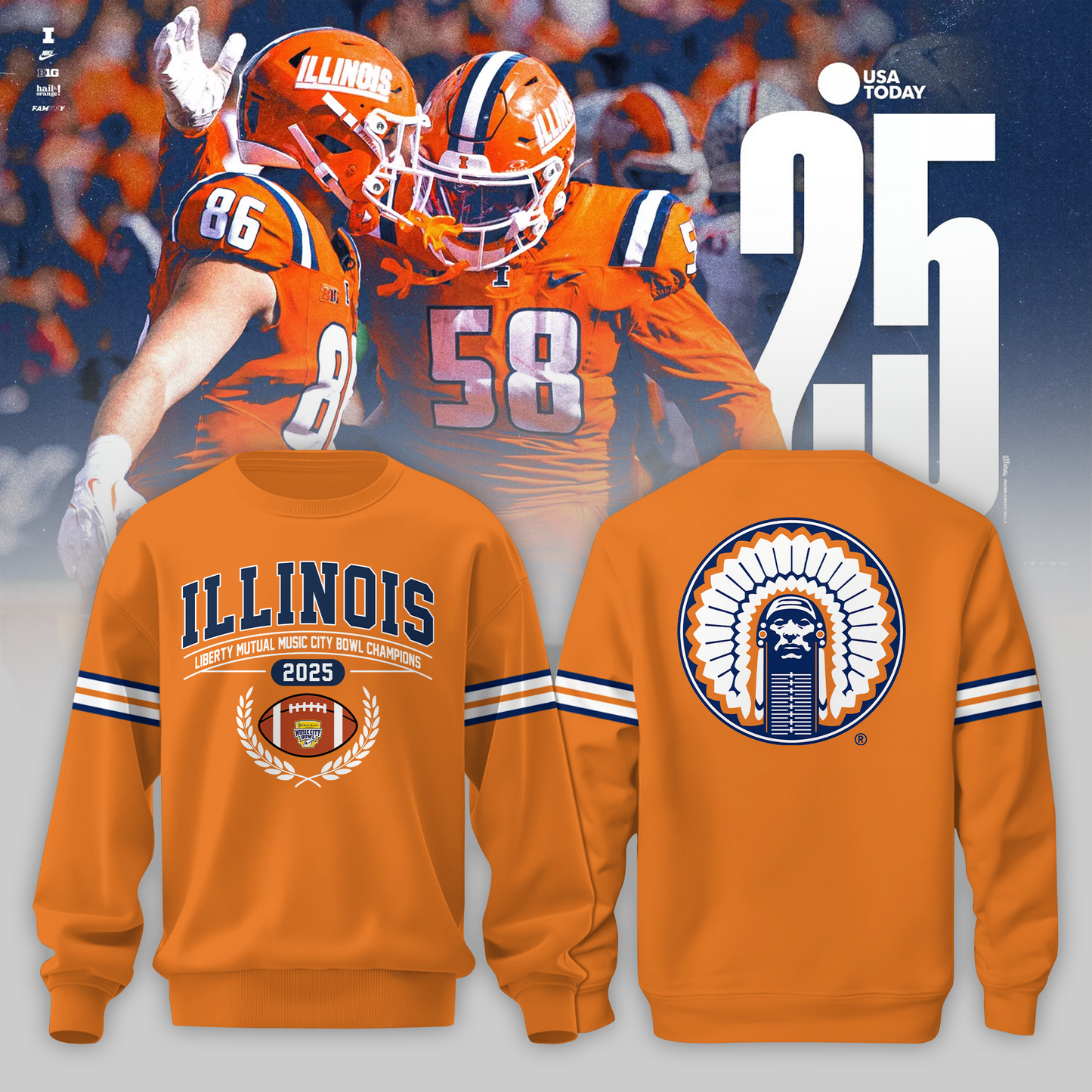 Illini Fighting Illinois - Music City Bowl 2025 Champion Sweater