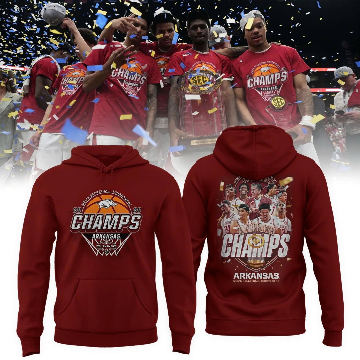 Arkansas Razorbacks Men's Basketball 2026 SEC Tournament Champions Locker Room Hoodie