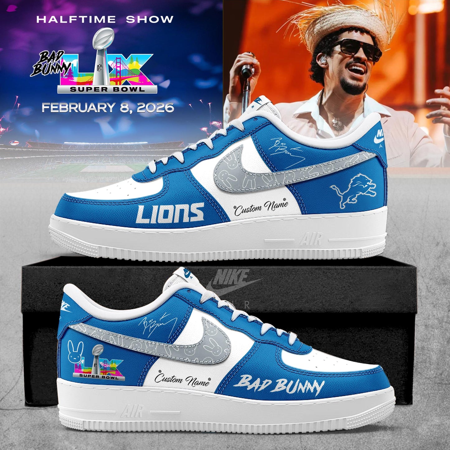 Halftime Show Super Bowl LX AF1 Sneakers – All Teams (Custom Name)