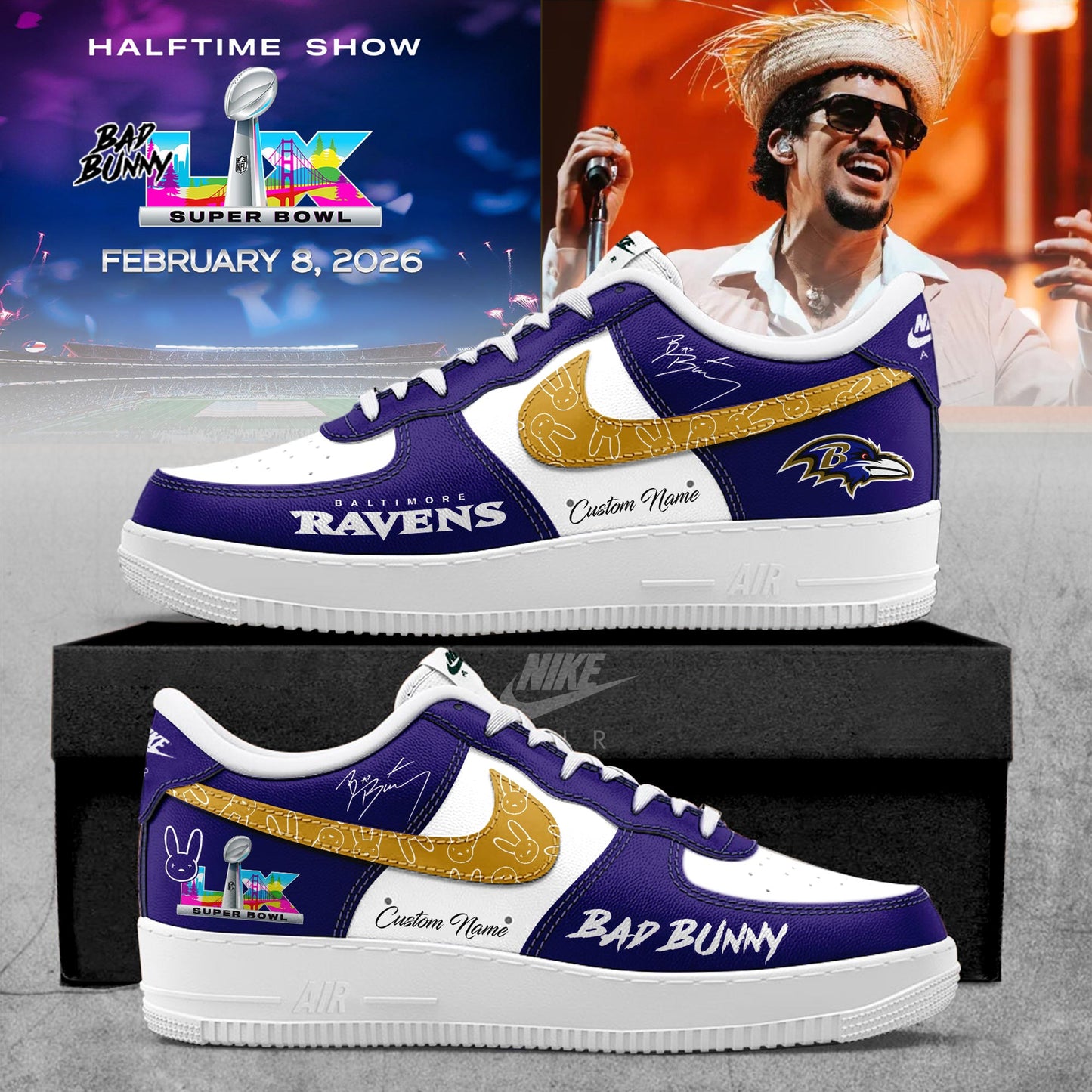 Halftime Show Super Bowl LX AF1 Sneakers – All Teams (Custom Name)