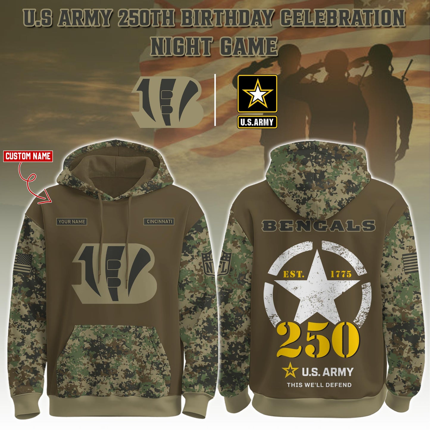 CIN-Army 250th Birthday Hoodie Limited Edions