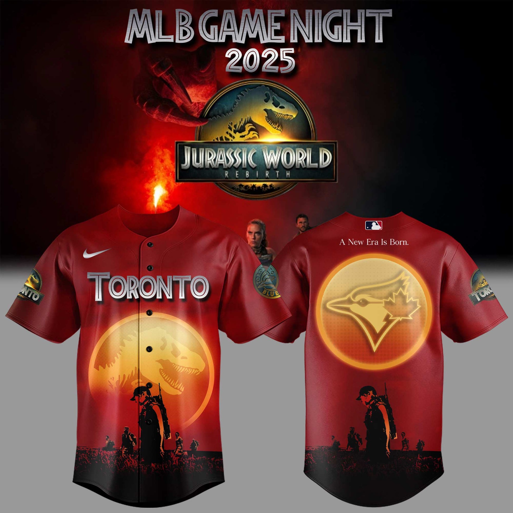 Limited Edition Blue Jays Baseball Jurassic World Rebirth Jersey-KC07042535