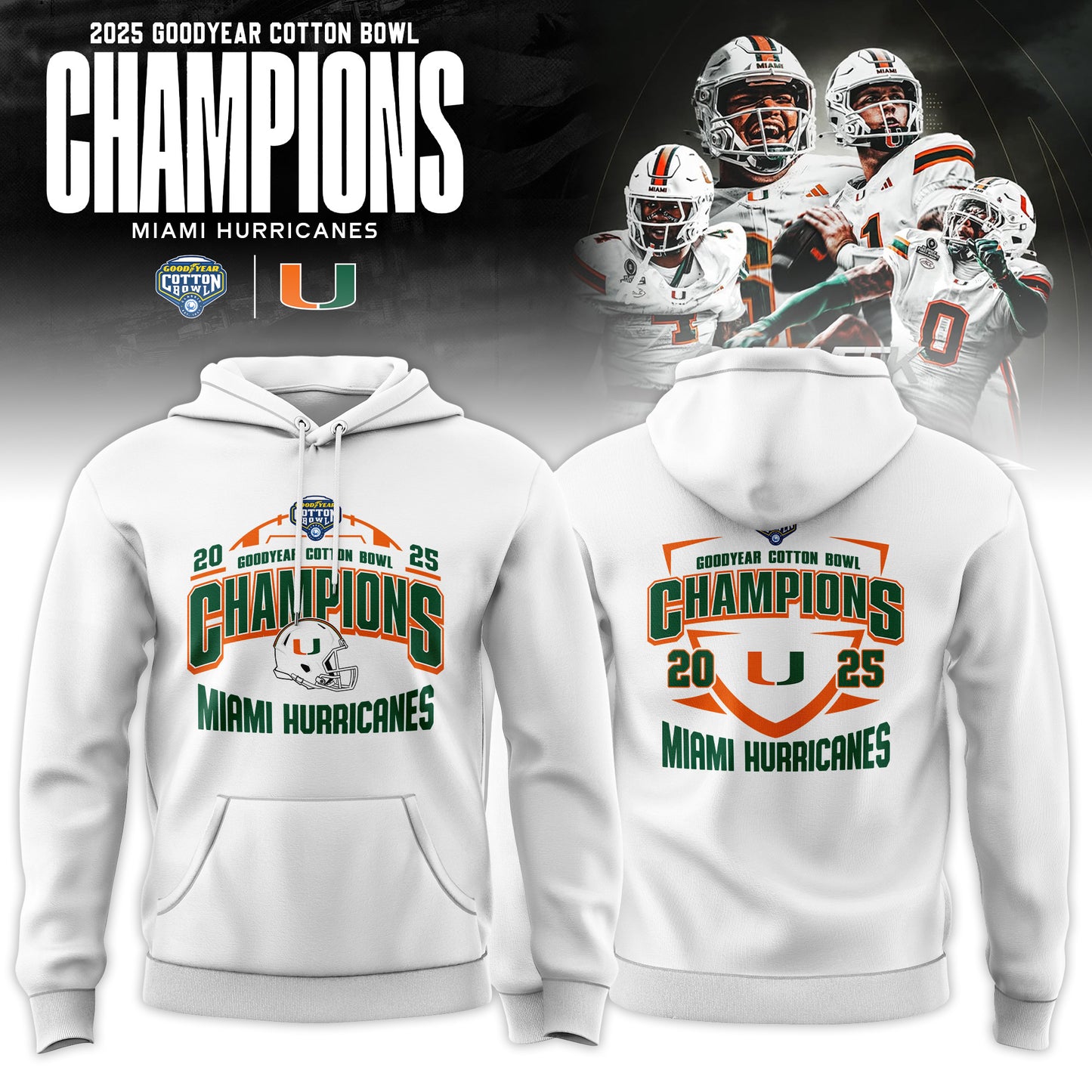Miami Hurricanes College Football Playoff 2025 Cotton Bowl Champions Hoodie v2