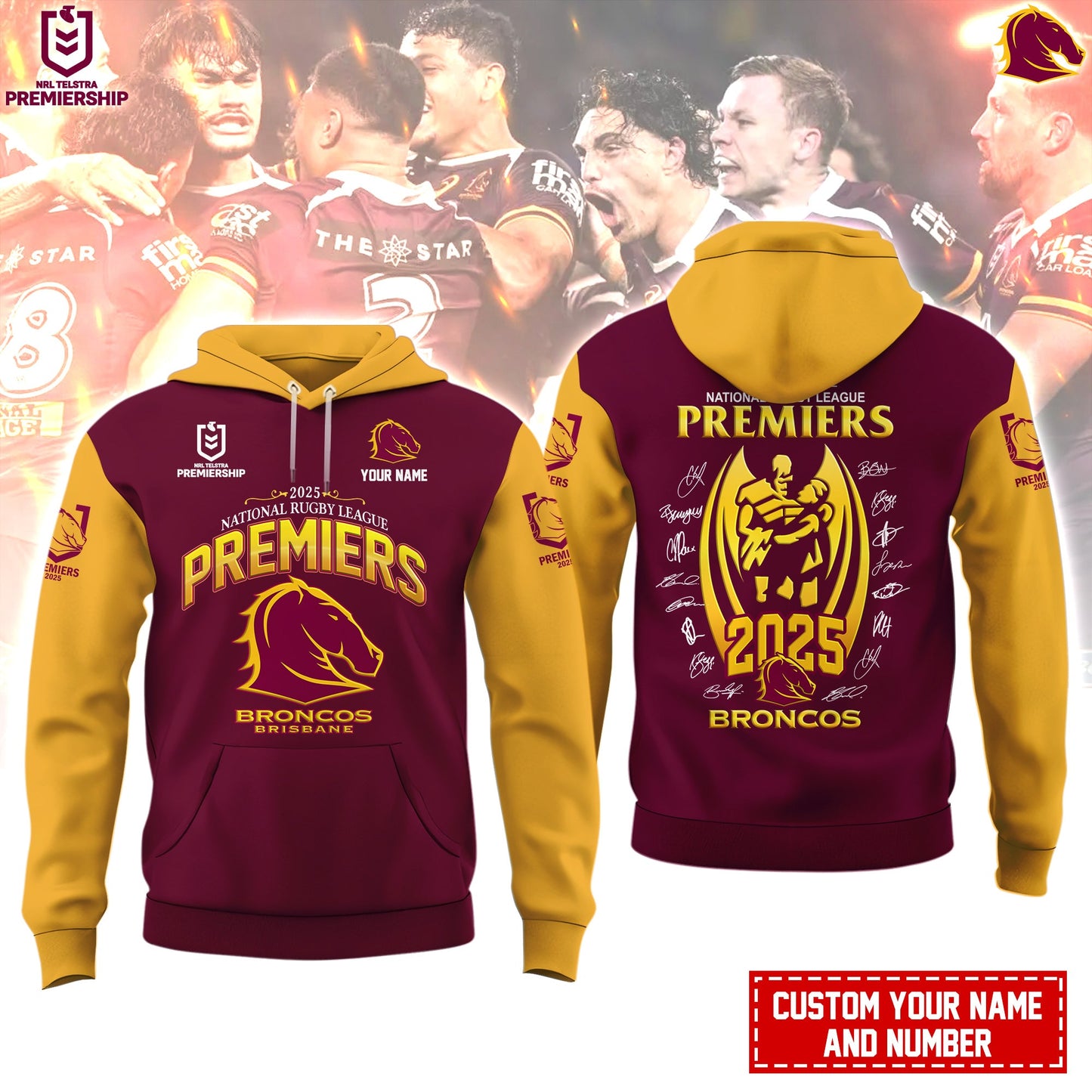 B.Broncos NRL Finals 2025 Champions Combo Hoodie