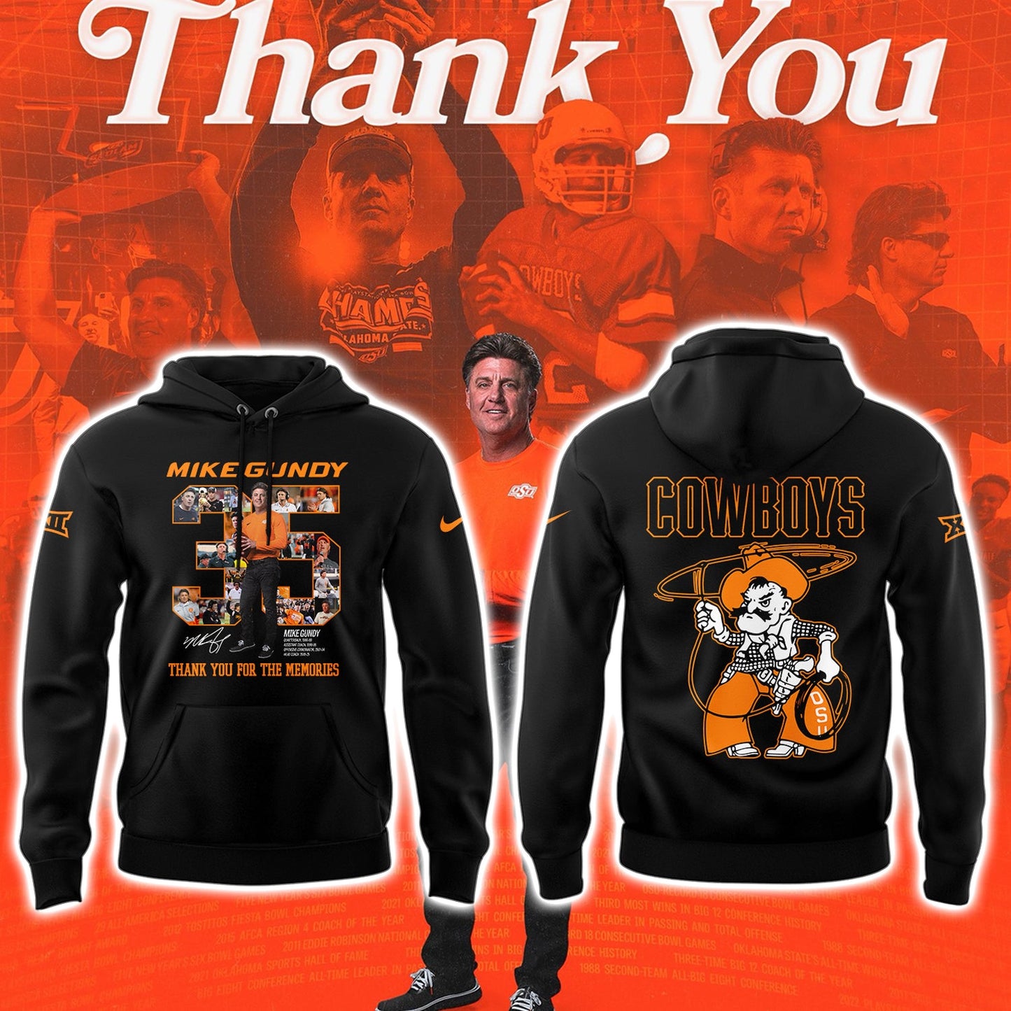 Thank you, Mike Gundy, for 35 years of wholehearted dedication to OSU Football Hoodie