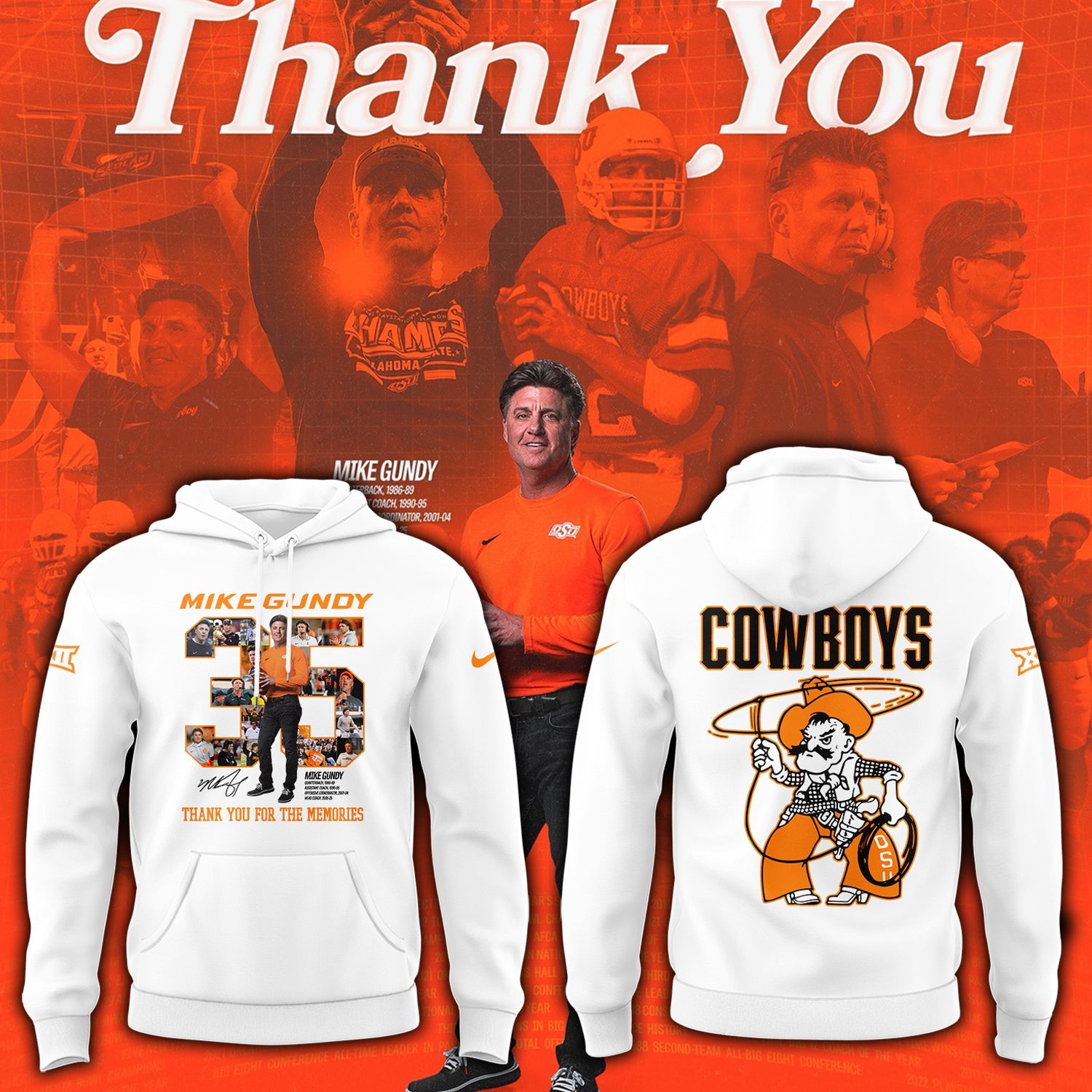 Thank you, Mike Gundy, for 35 years of wholehearted dedication to OSU Football Hoodie