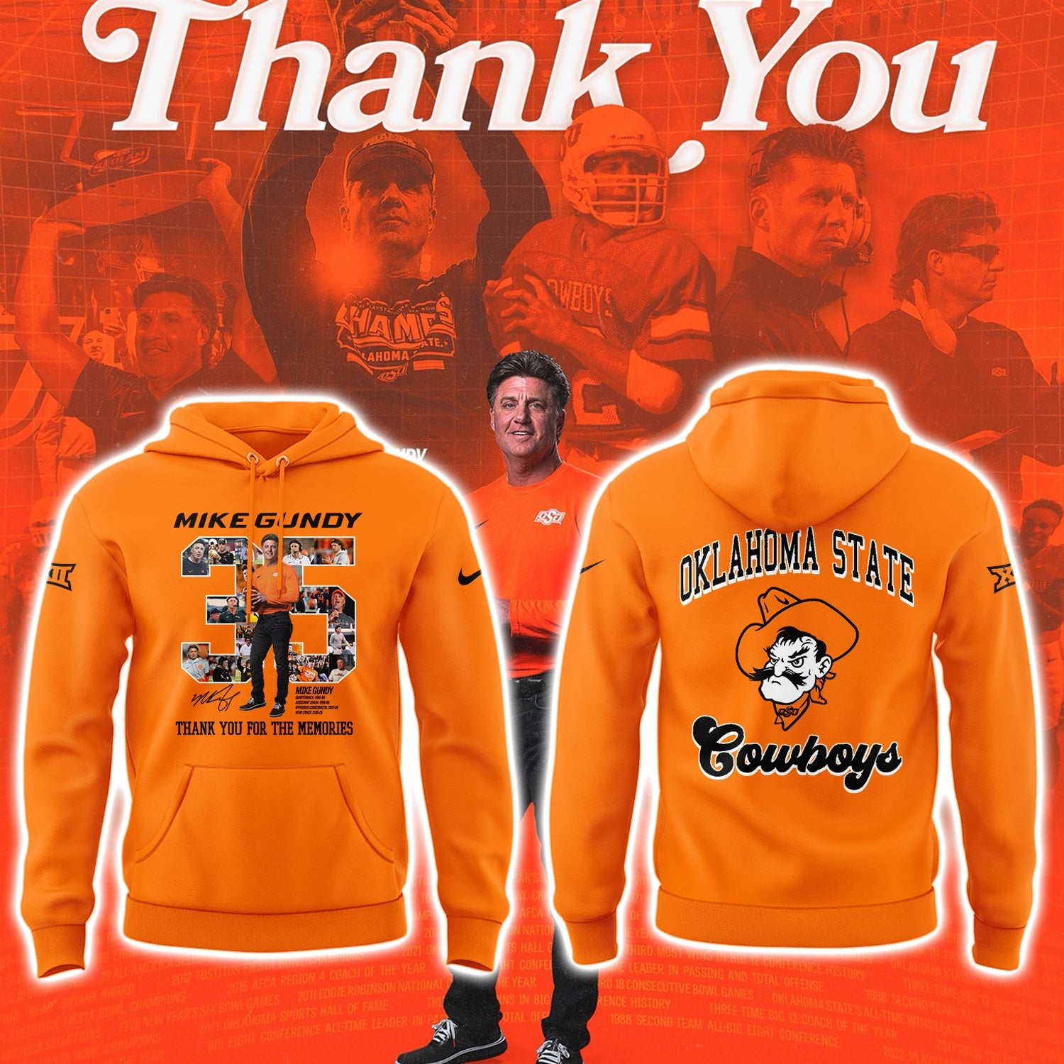 Thank you, Mike Gundy, for 35 years of wholehearted dedication to OSU Football Hoodie
