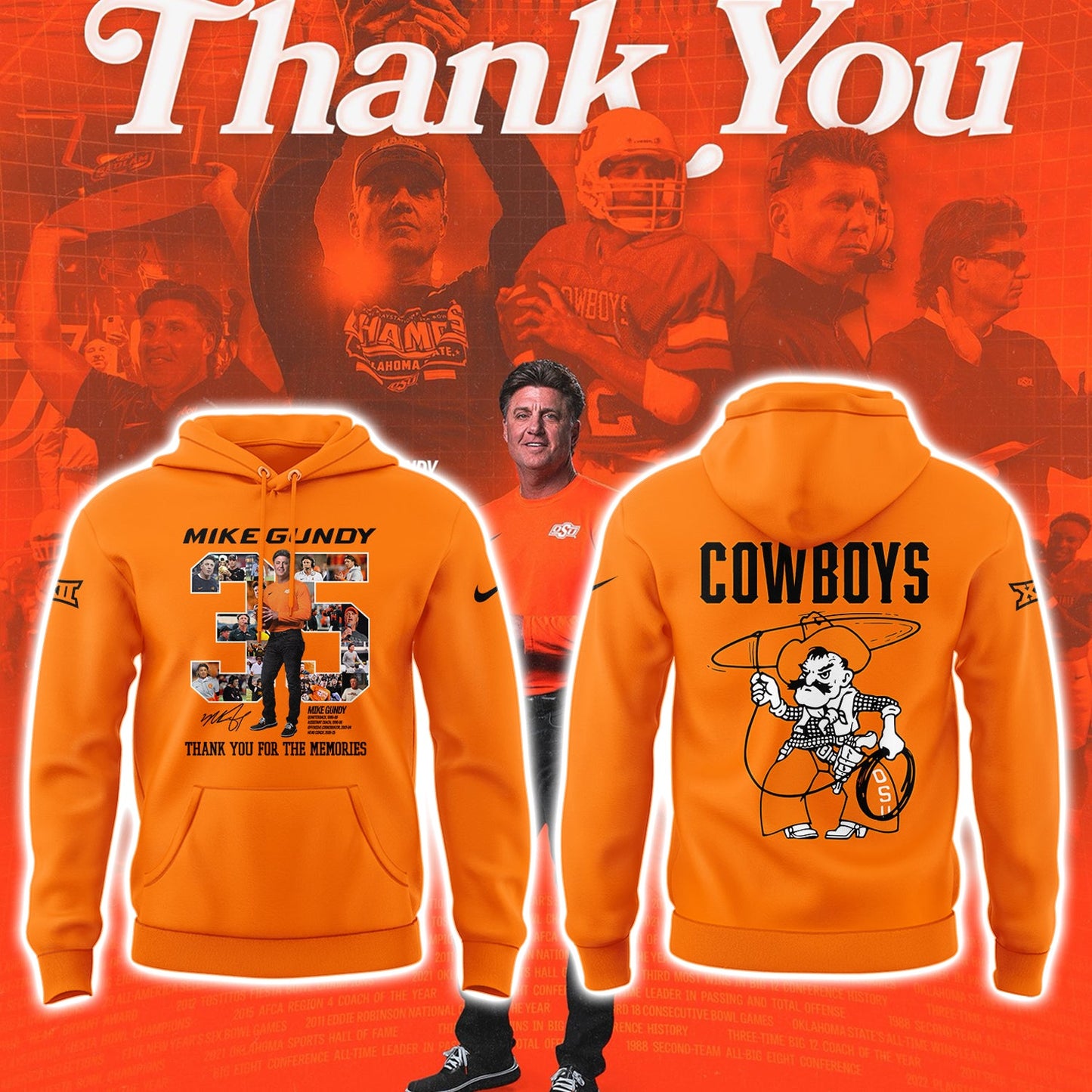 Thank you, Mike Gundy, for 35 years of wholehearted dedication to OSU Football Hoodie