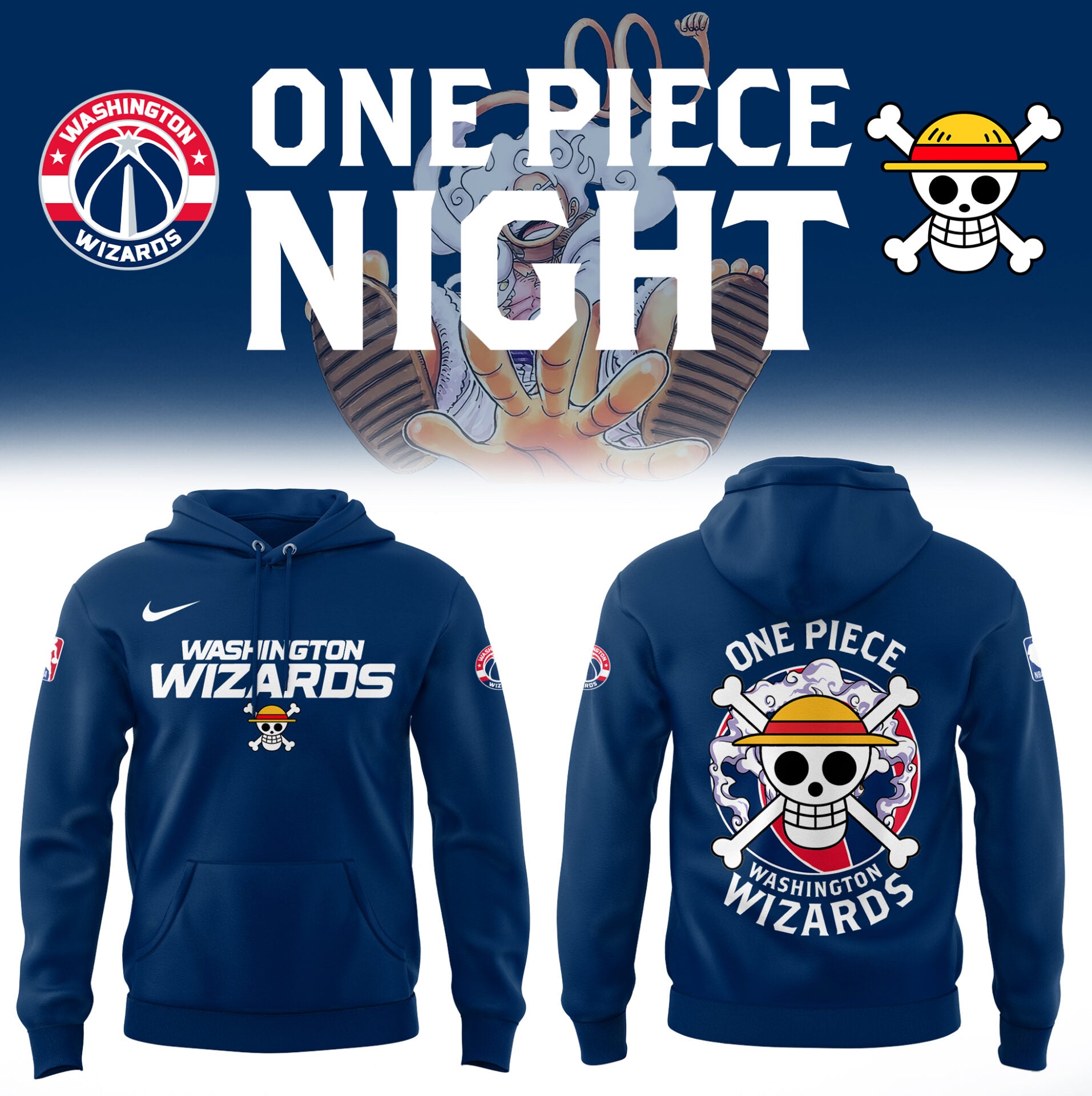Washington Wizards Merch - One Piece x Washington Wizards Hoodie - City In Bloom Collecions