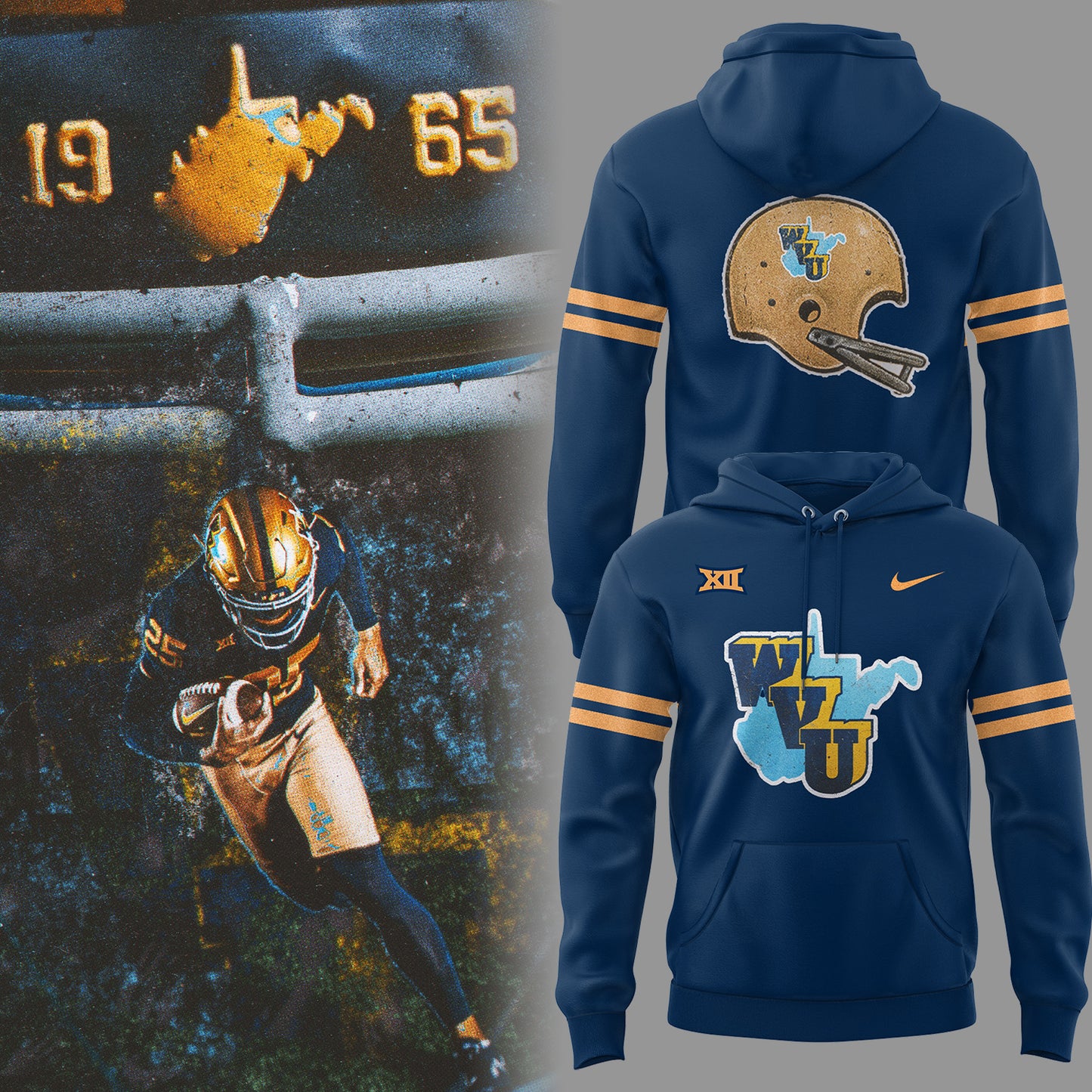 Limited Edition WVU Football 𝟏𝟗𝟔𝟓 𝐓𝐡𝐫𝐨𝐰𝐛𝐚𝐜𝐤 Hoodie