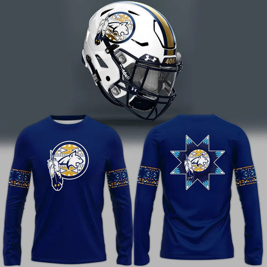 Limited Edition Montana State Football Native American Heritage Month Navy Long T-shirt-PU1023251006