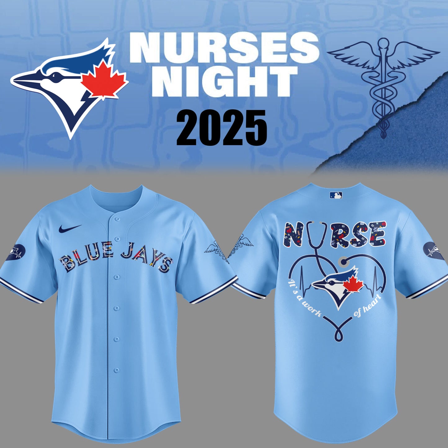 Limited Edition Blue Jays Baseball NURSES NIGHT Blue Jersey-PU25042009