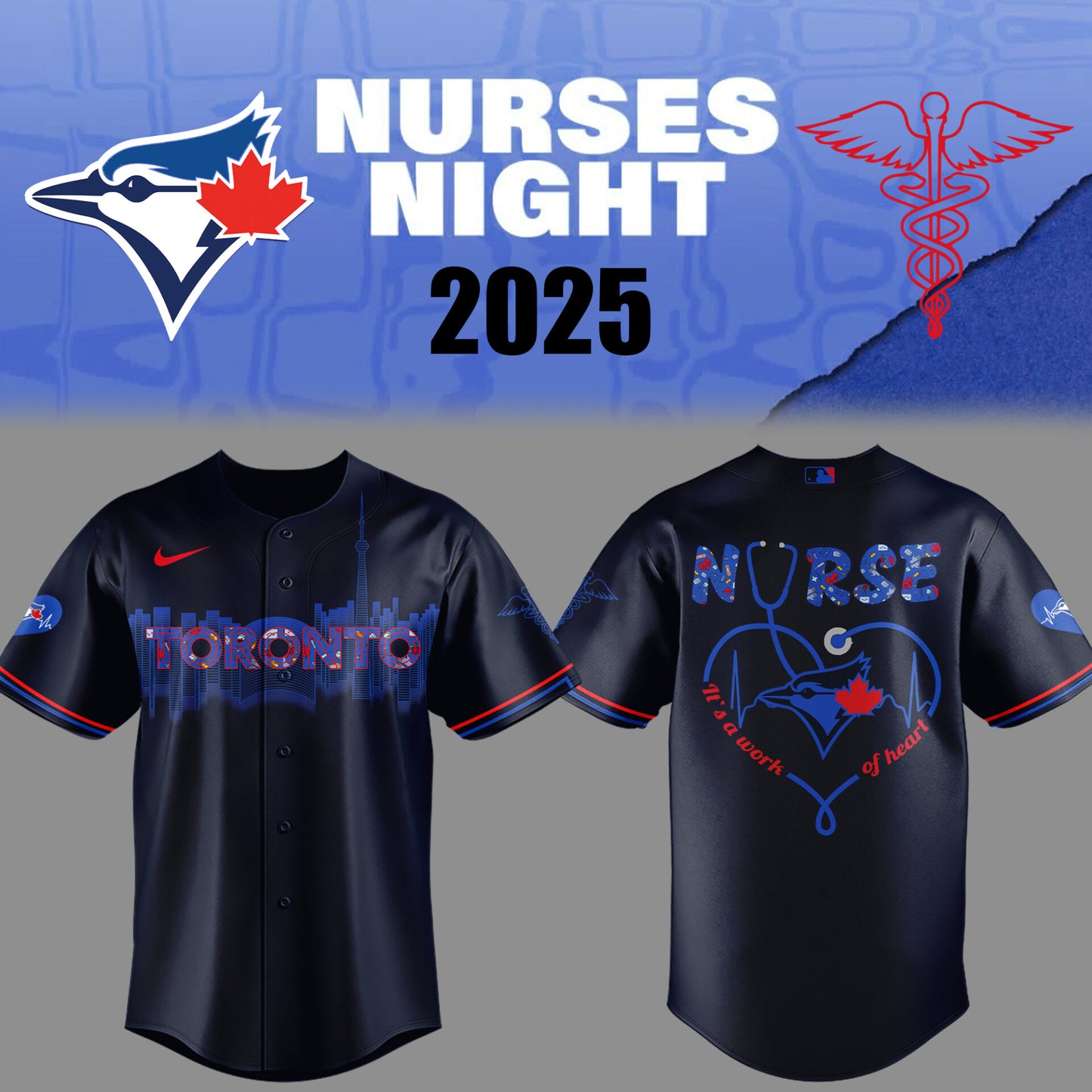 Limited Edition Blue Jays Baseball NURSES NIGHT cc Jersey-PU25042011