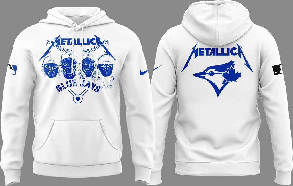 Limited Edition Blue Jays Baseball Metallica Night White Hoodie-PU25042402