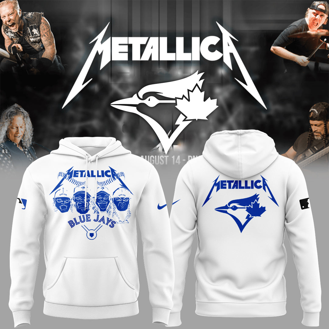 Limited Edition Blue Jays Baseball Metallica Night White Hoodie-PU25042402