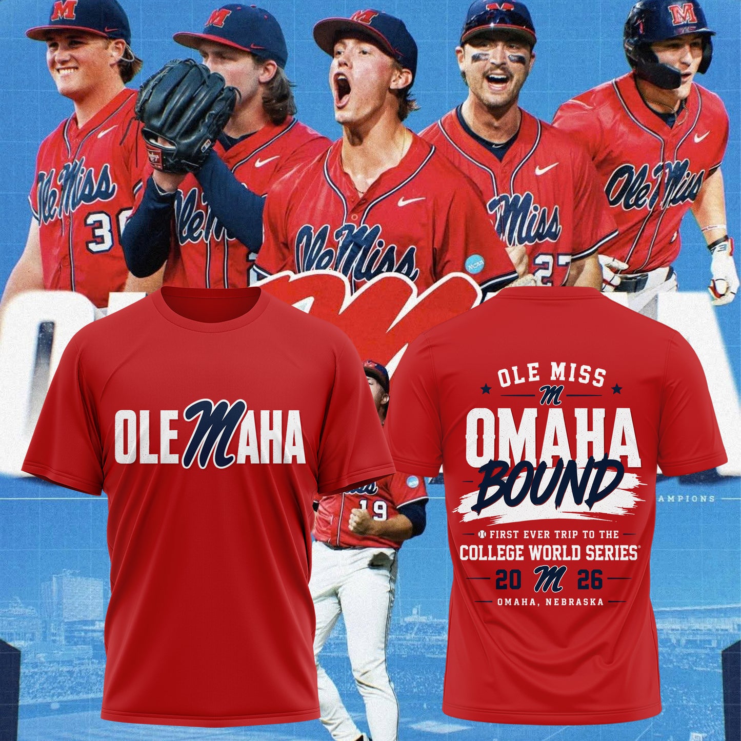 Ole Miss Rebels 2026 NCAA Baseball Men’s College World Series OMAHA T-Shirt