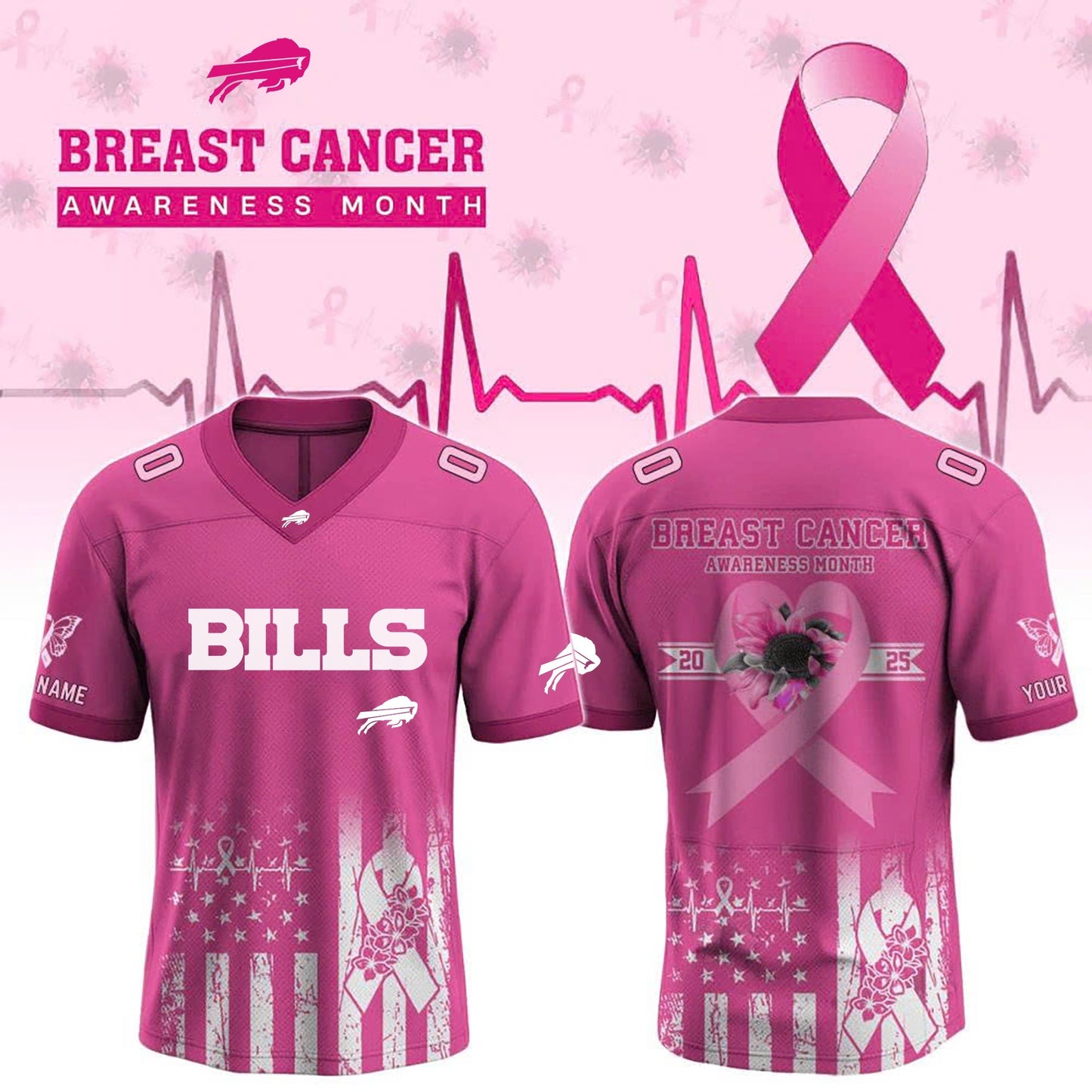 Buffalo Bills x Breast Cancer Awareness Month– Limited Edition 2025 Personalized-V-neck Short Sleeve Jersey