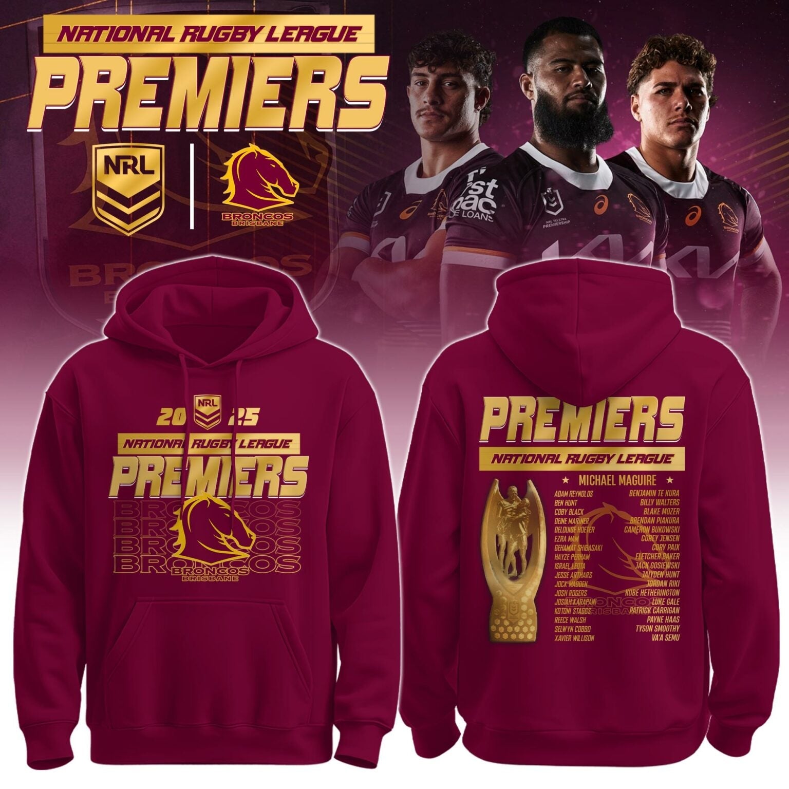 B.Broncos NRL Finals 2025 Champions Combo Hoodie