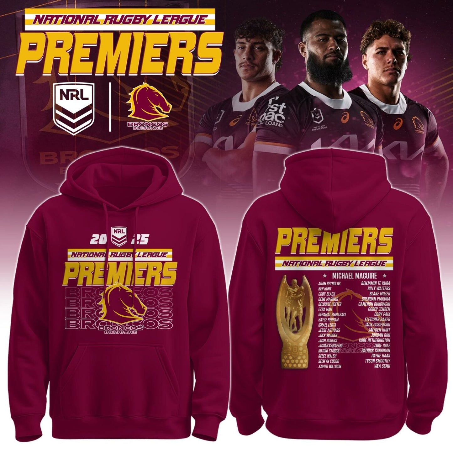 B.Broncos NRL Finals 2025 Champions Combo Hoodie