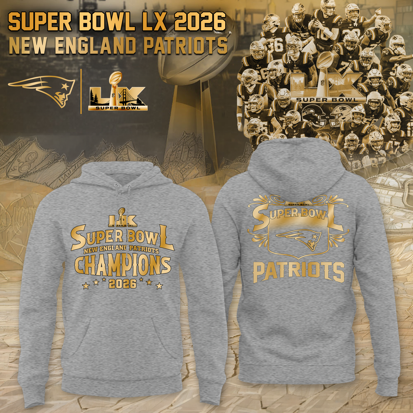 Patriots 2026 Super Bowl LX Hoodie - Limited Editions