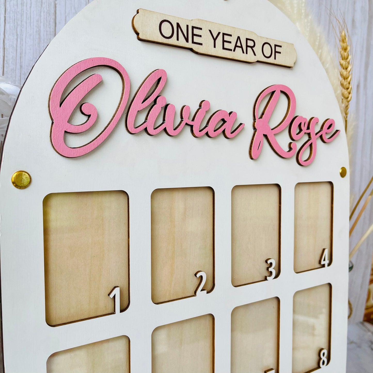 Baby Birth through One Year Monthly Picture Frame Wall Art, Personalized Wooden Photo Frame for Baby, Baby Gift