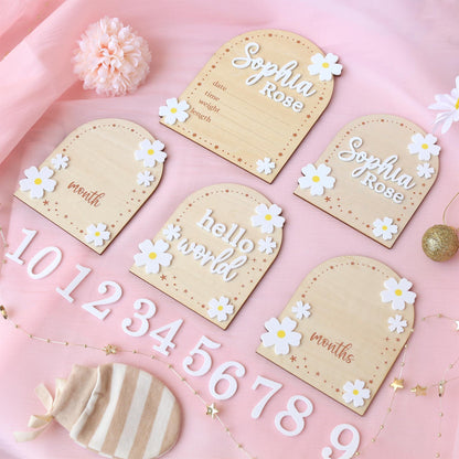 Baby Monthly Milestone Flower Baby Girl Name Sign Baby Girl Announcement Sign for Hospital Baby Photo Signs Baby Gift Baby Shower Gift